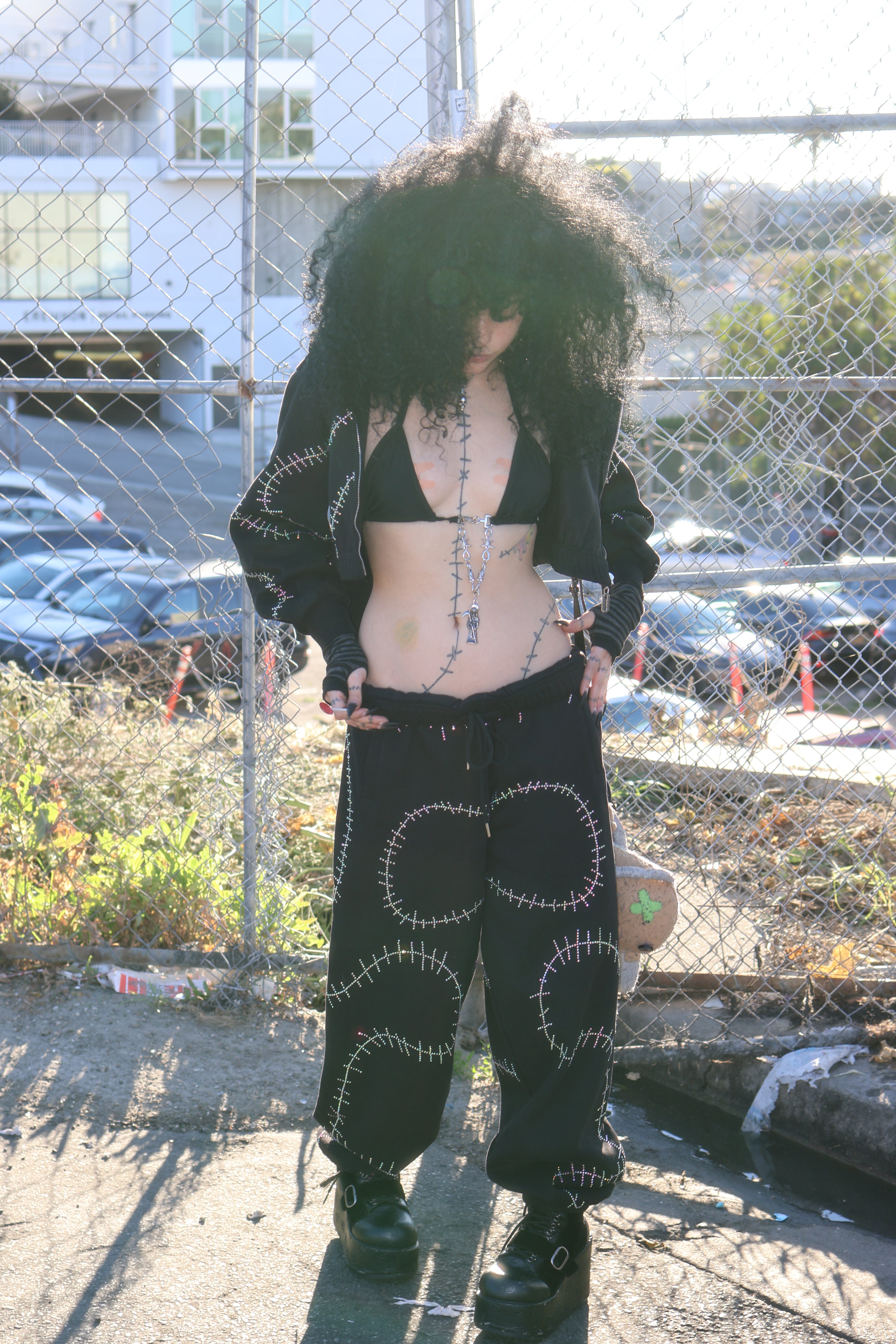 Rhinestone stitches sweatpants