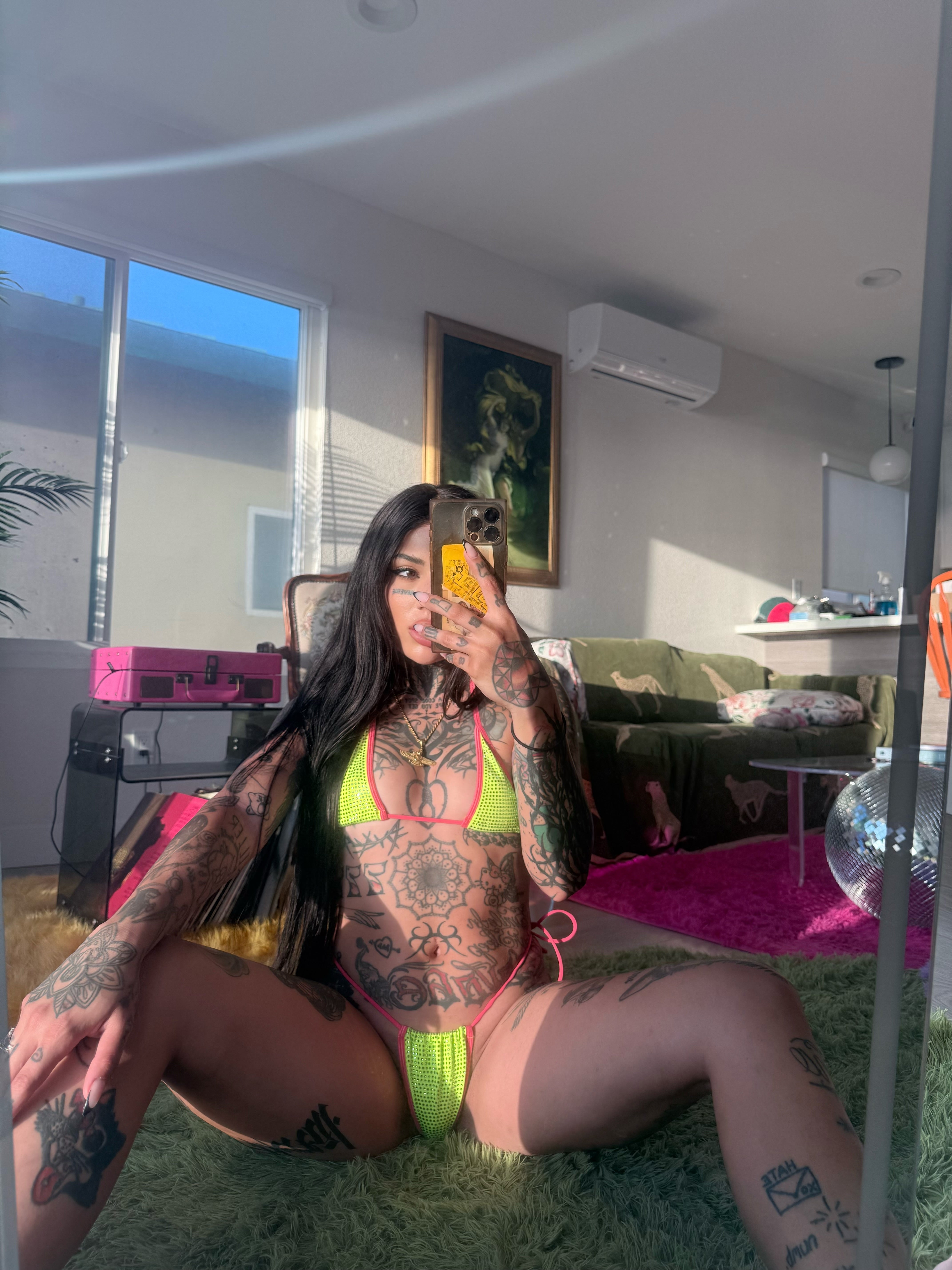 Watermelon iced out rhinestone semi microkini