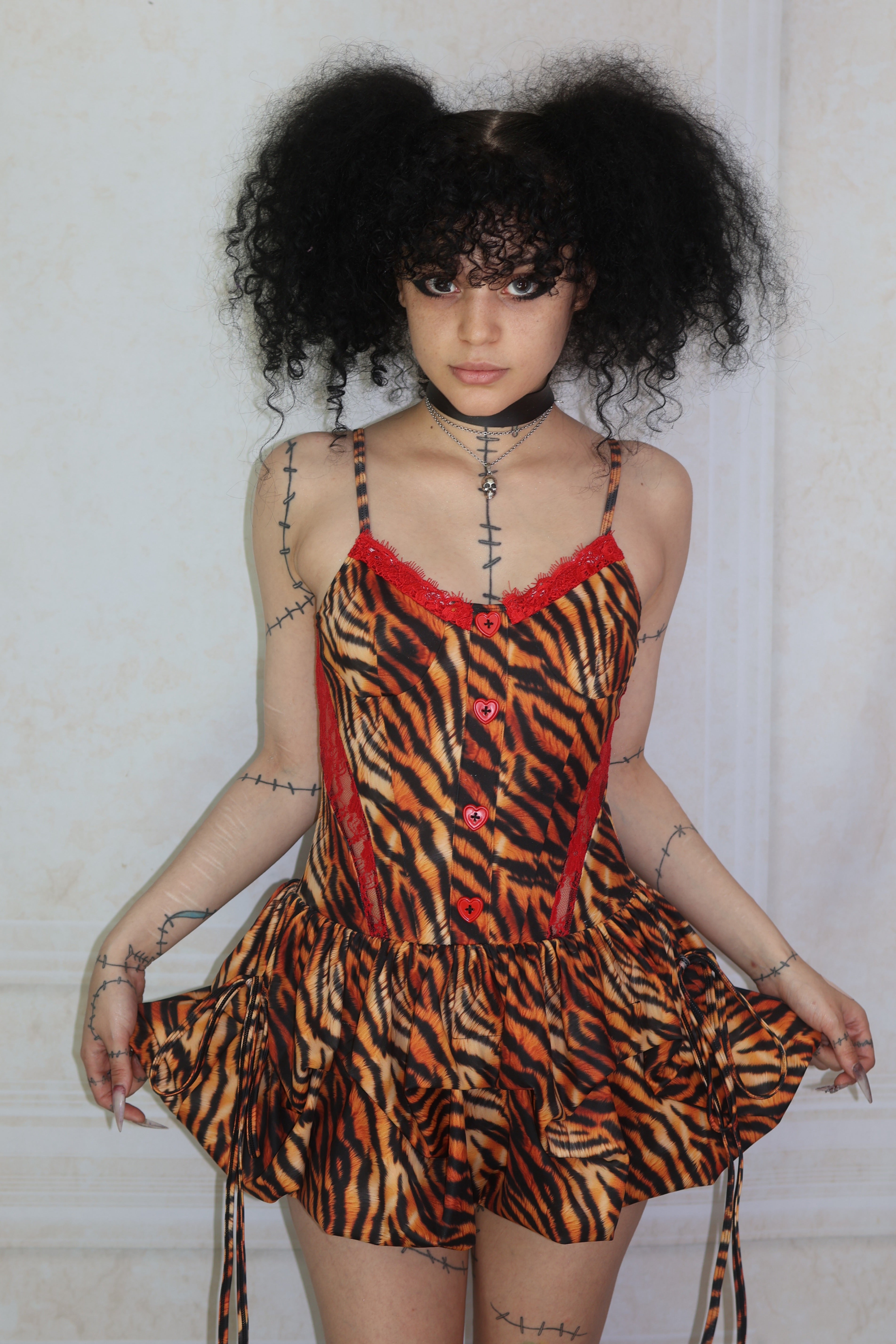 Tiger print ruffle mini dress