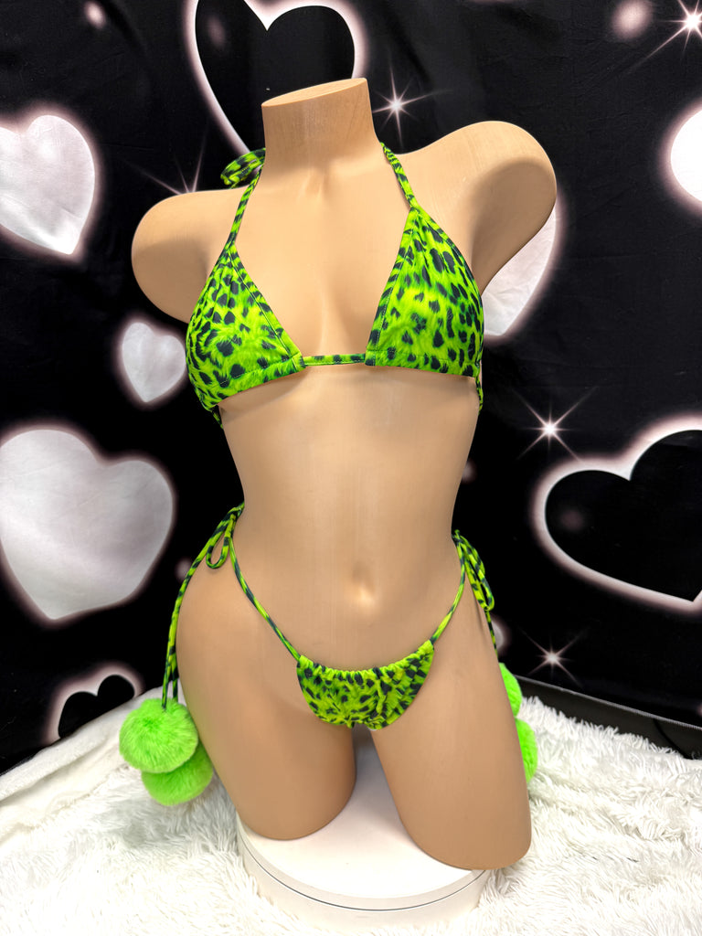 Green cheetah fur bikini