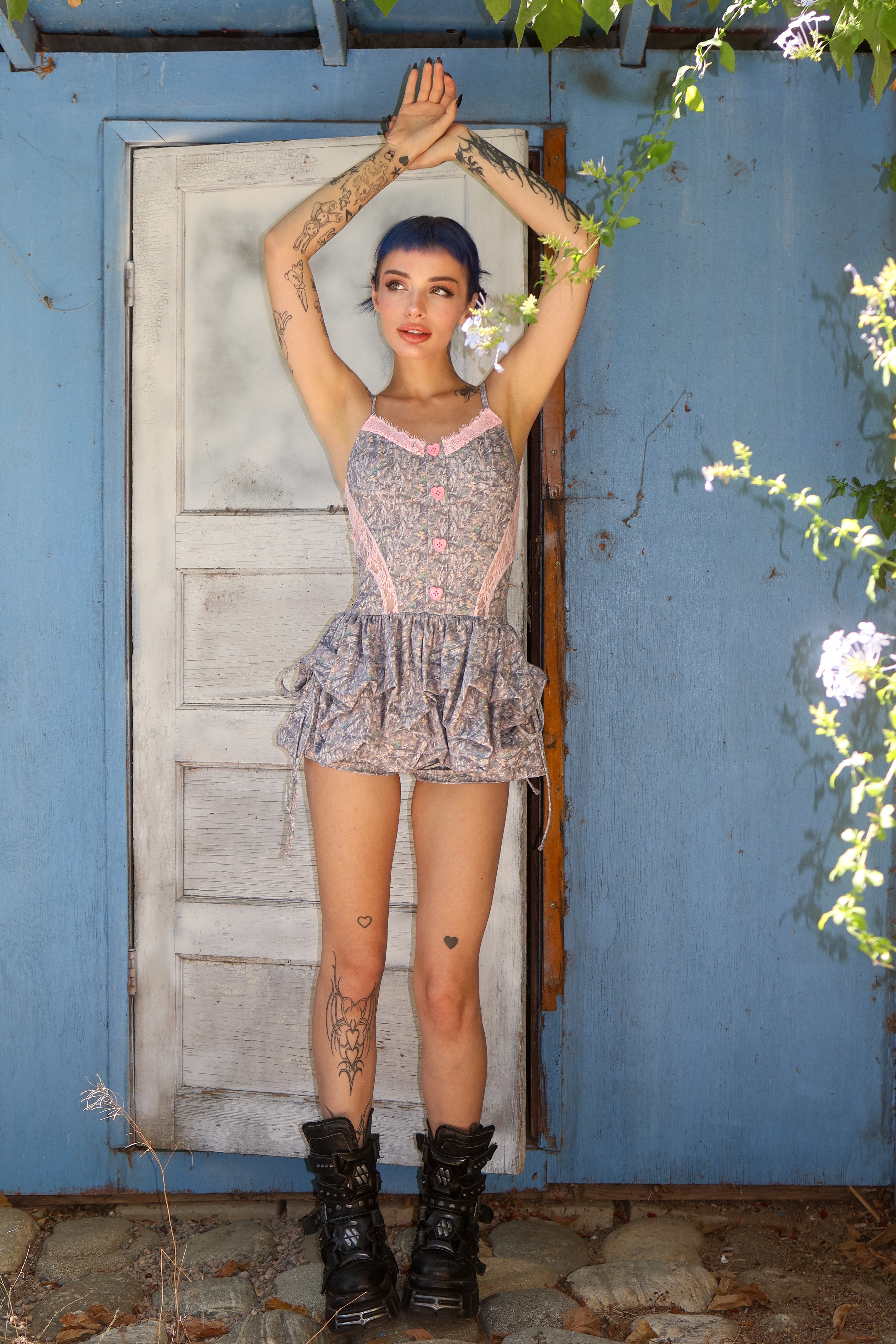 Faded tree camo ruffle babydoll mini dress