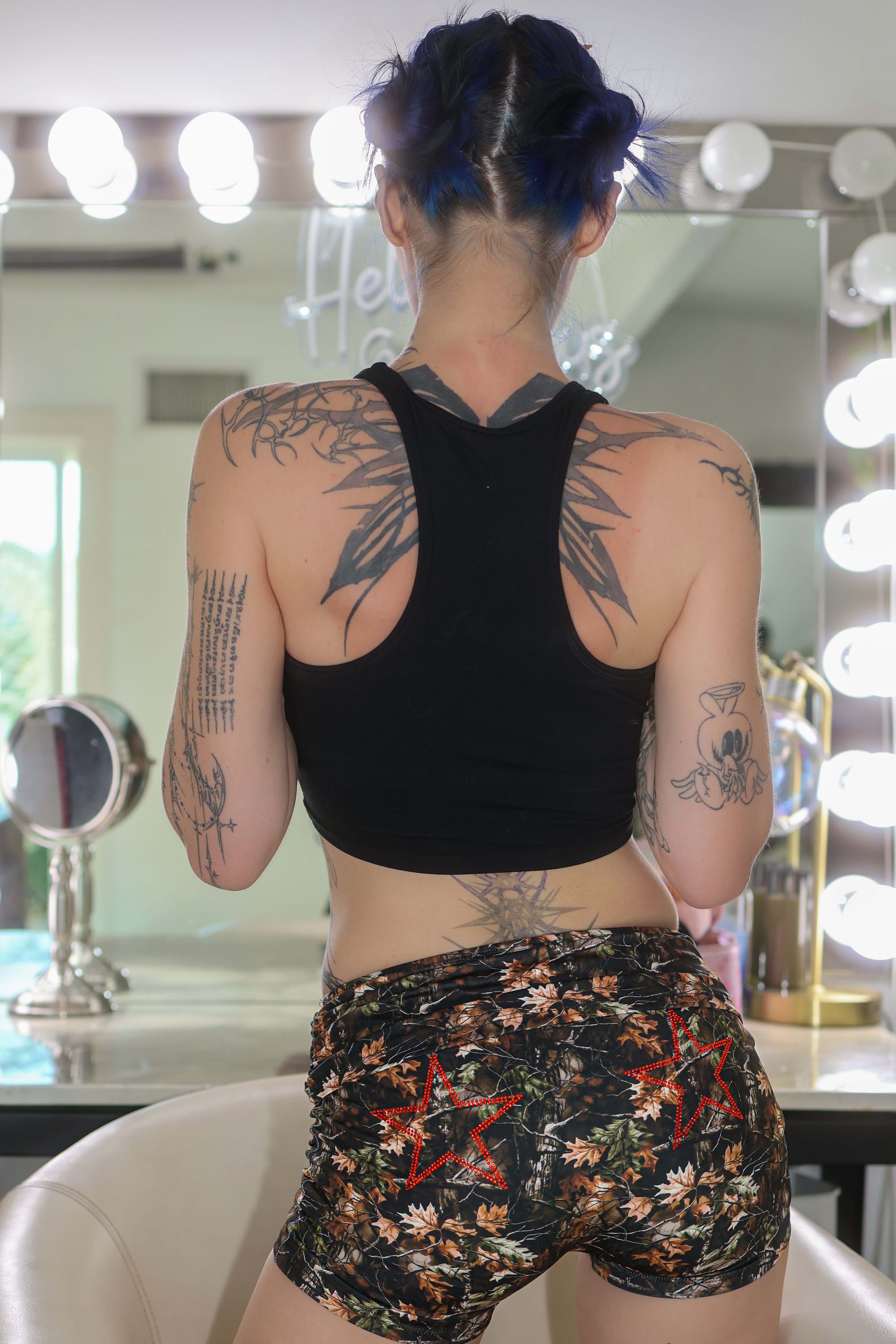 Hunting camo rhinestone star foldover  micro shorts