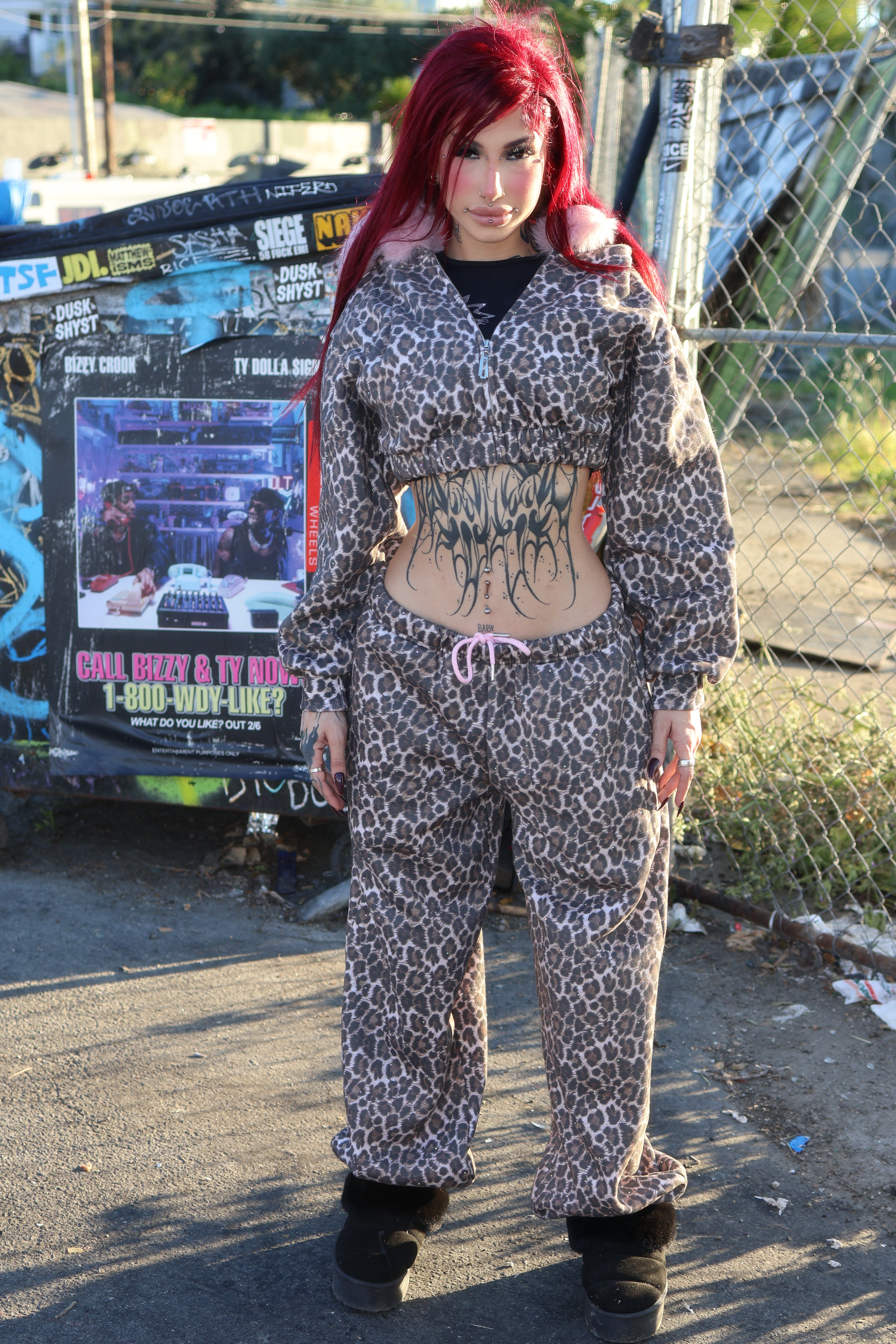 Leopard princess rhinestone sweatpants