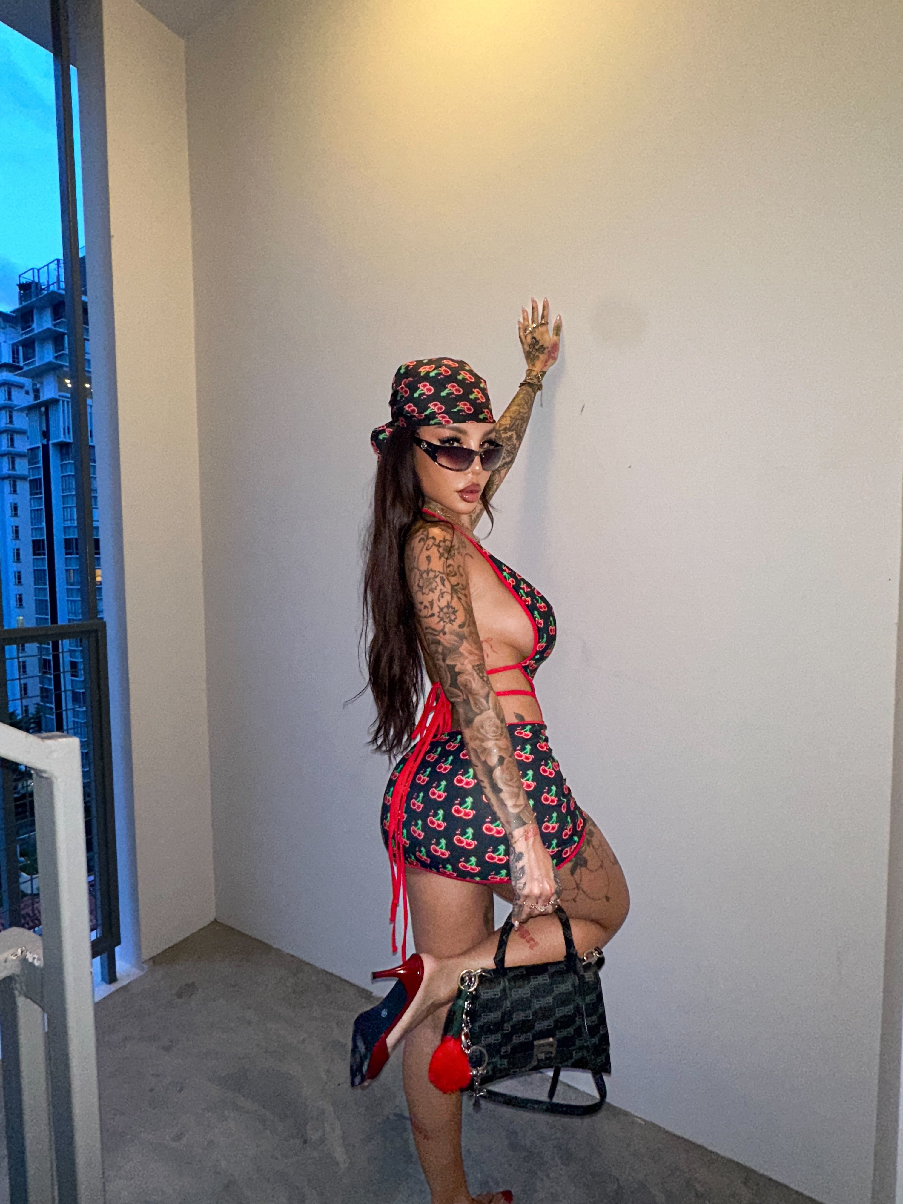 Neon cherry mini dress