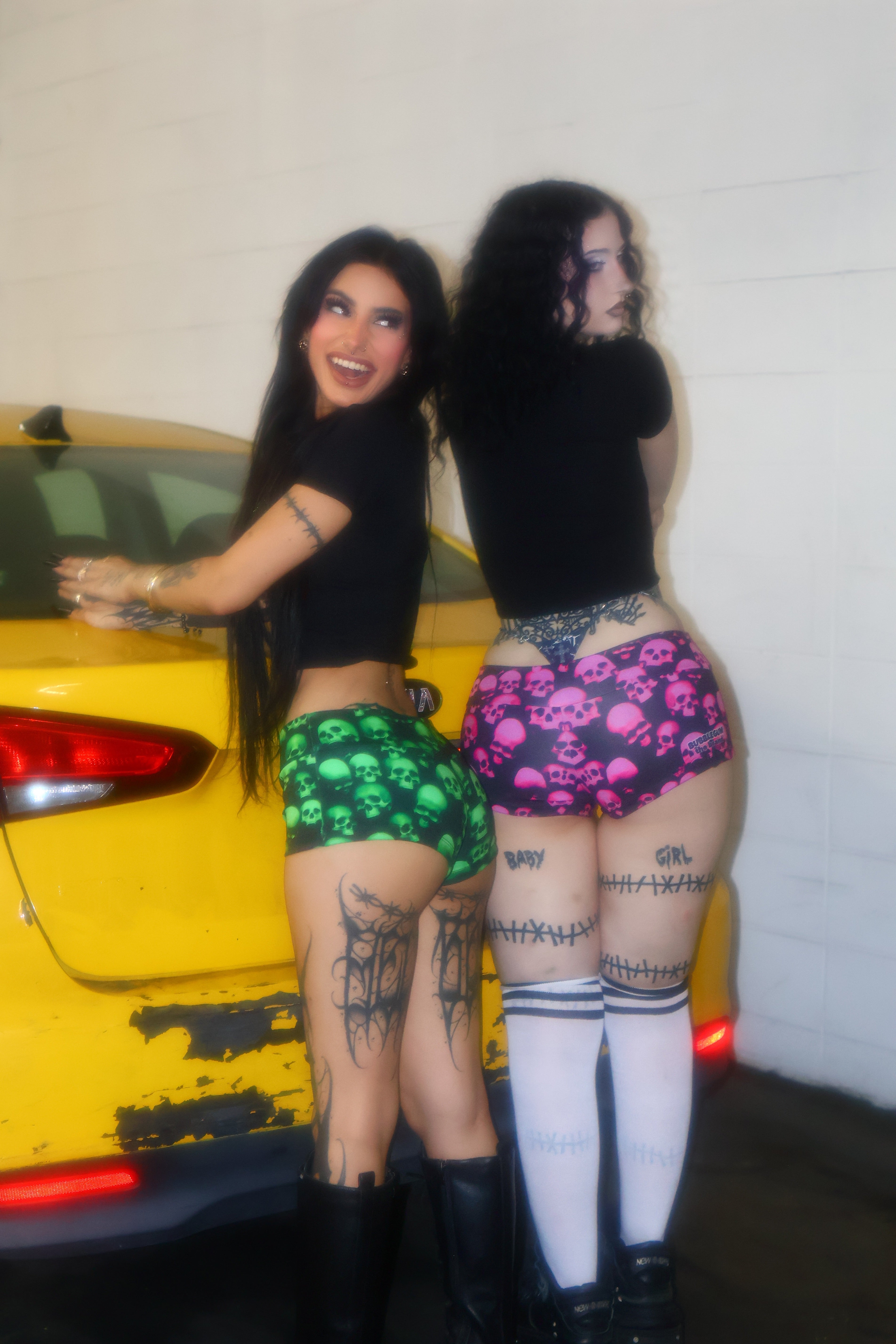 Slime pink skulls micro shorts hotpants streetwear