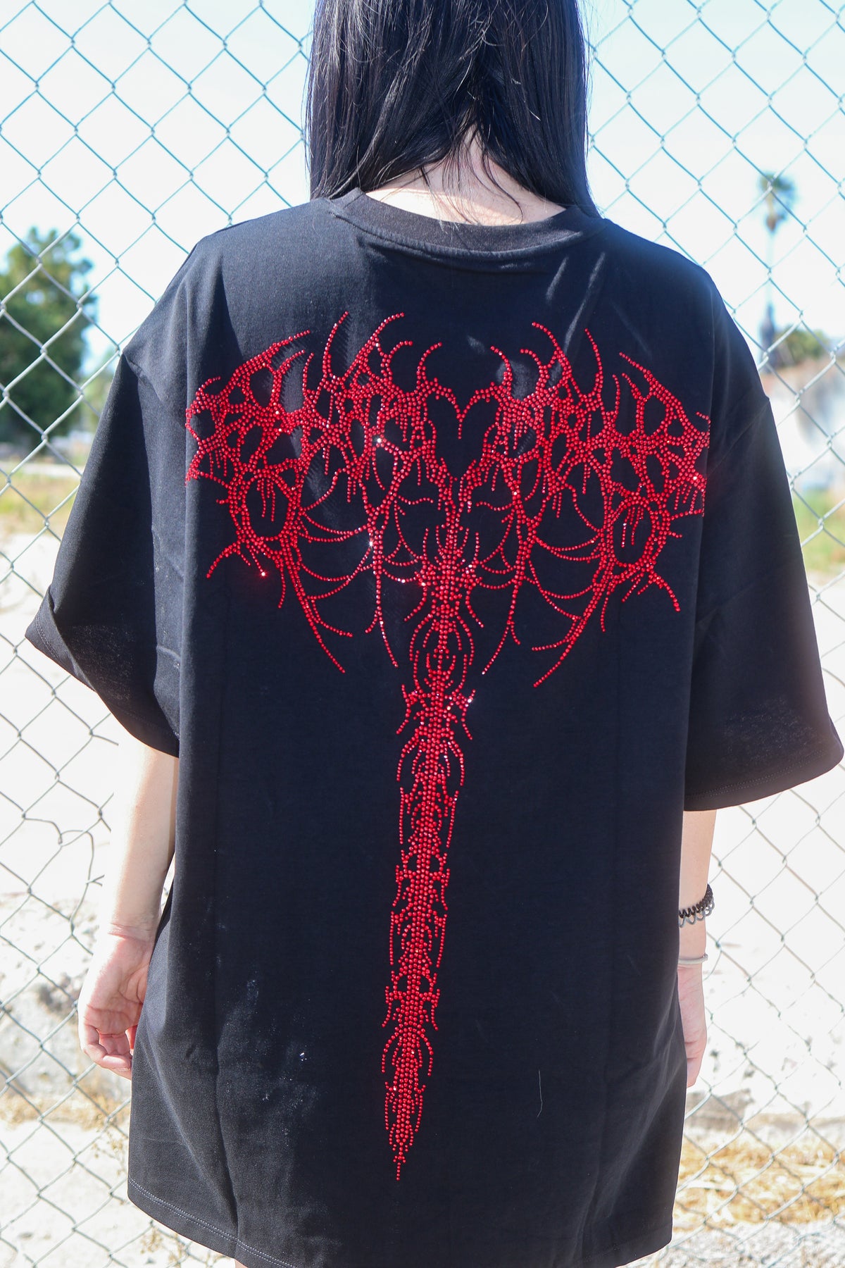 Boyfriend tall tee rhinestone cyber sigilism wings