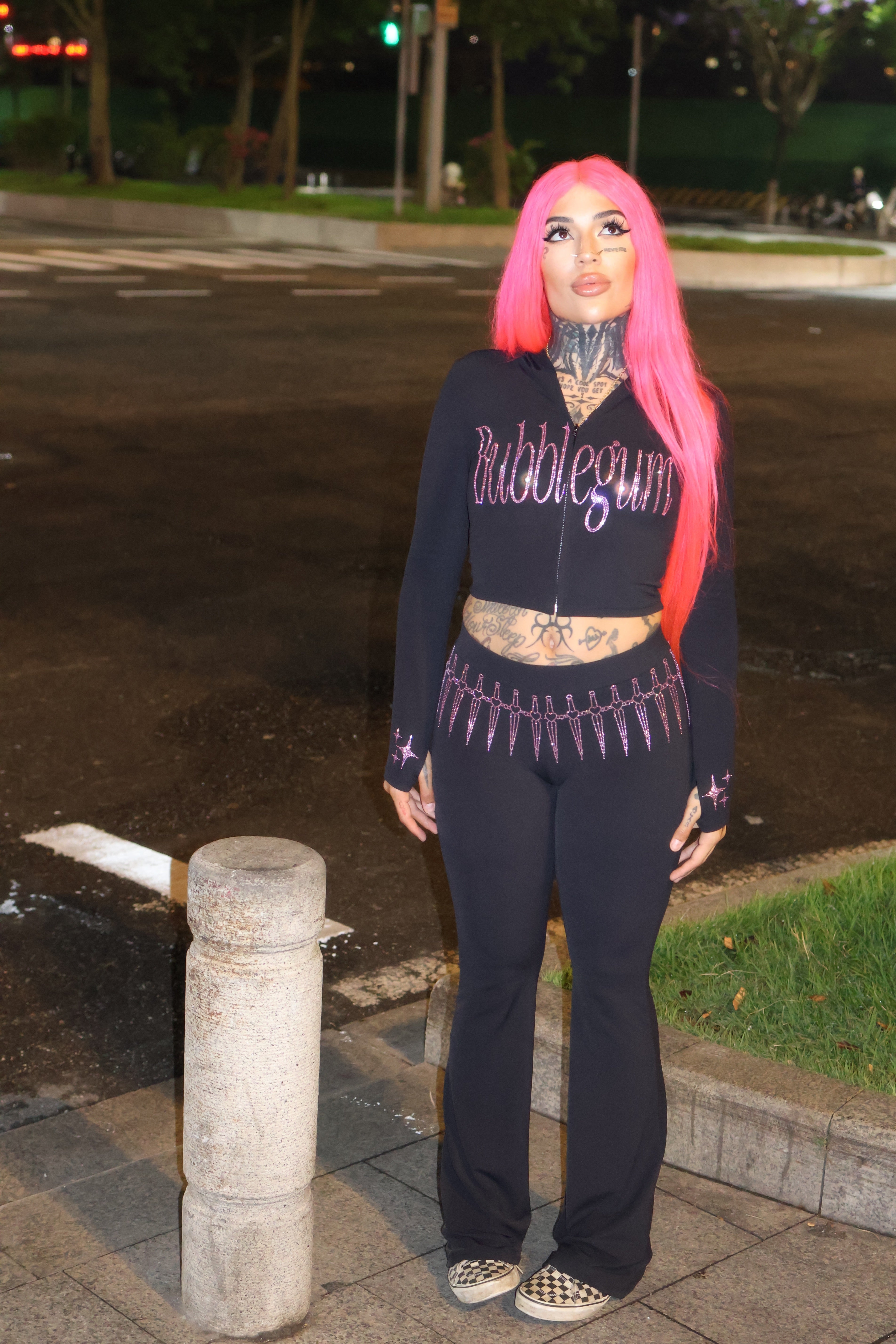 Celestial Threat rhinestone tracksuit pants crop hoodie