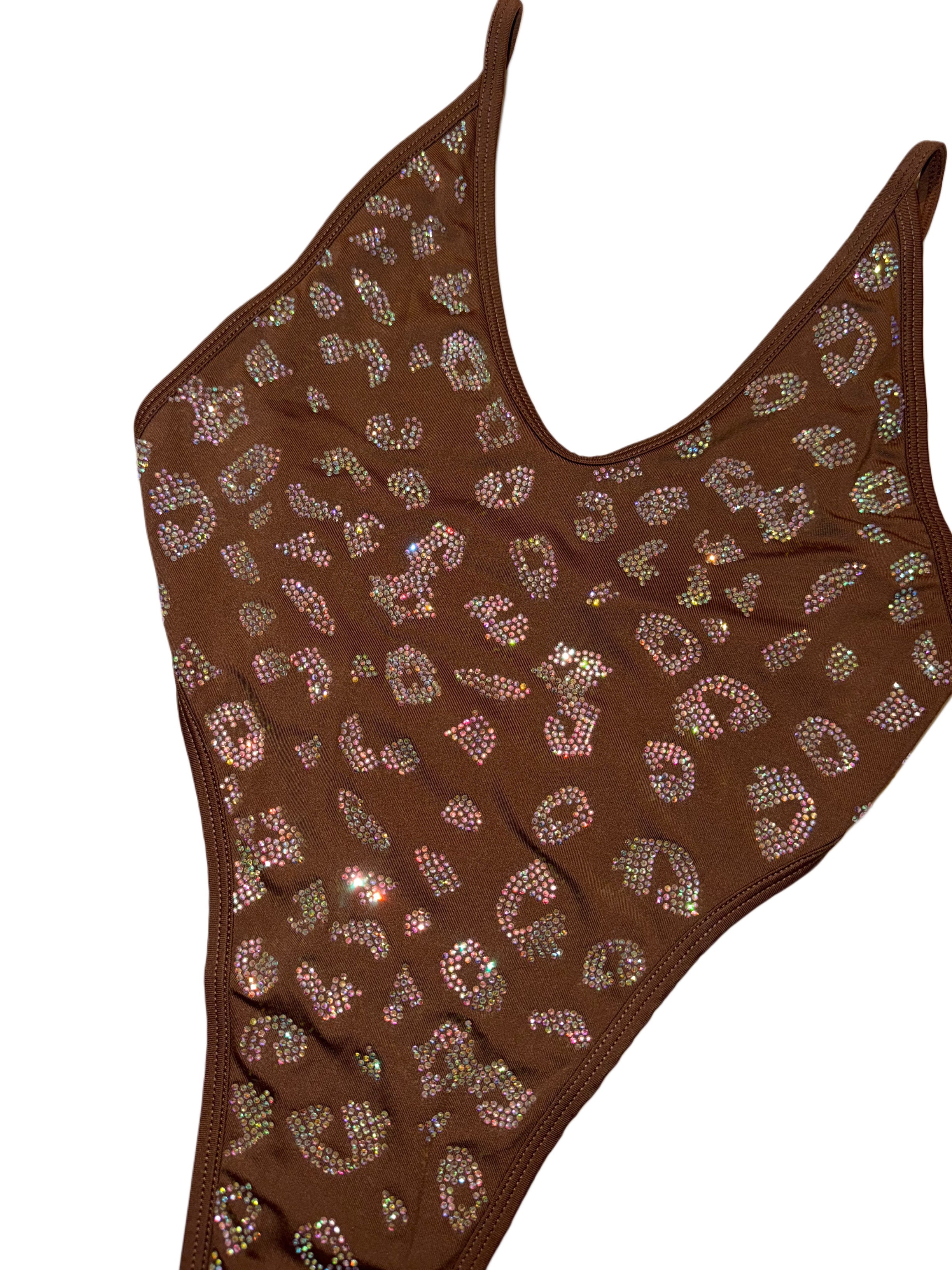 Leopard brown rhinestone one piece