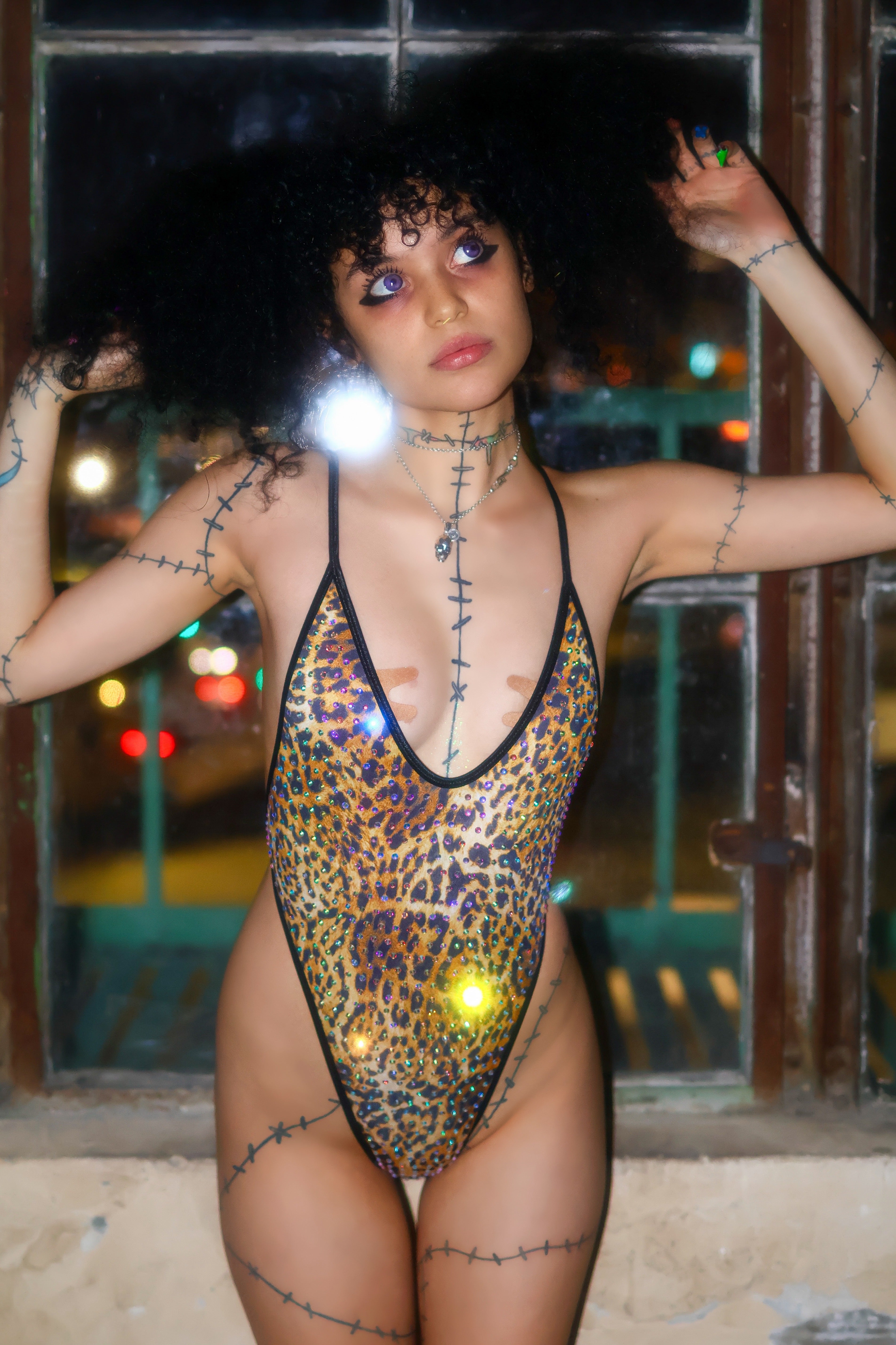 Leopard iced out rhinestone one piece