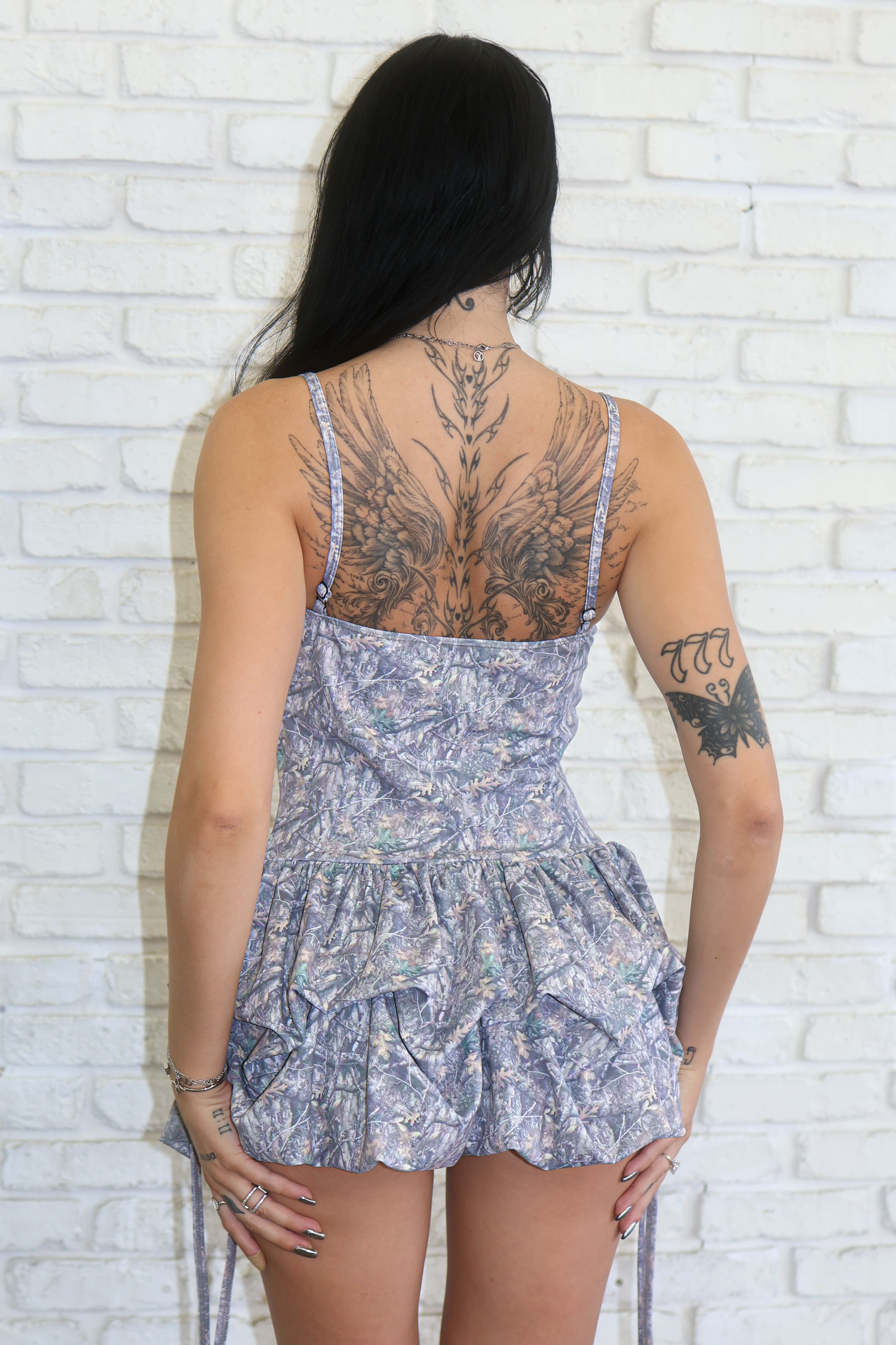 Faded tree camo pink lace dress
