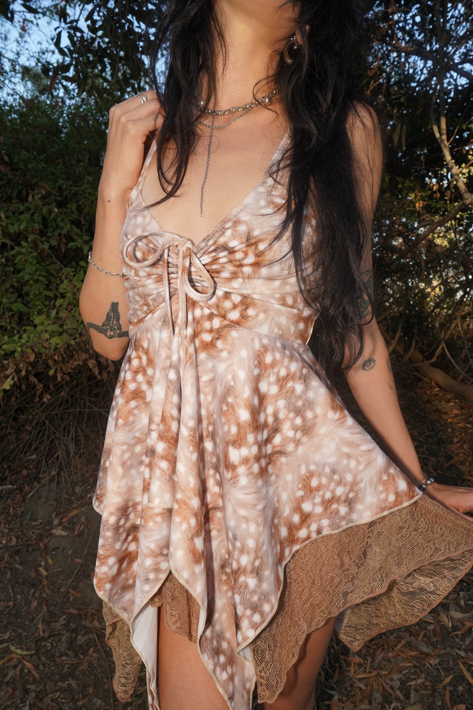 Bxmbi deer print layered lace fairycore dress
