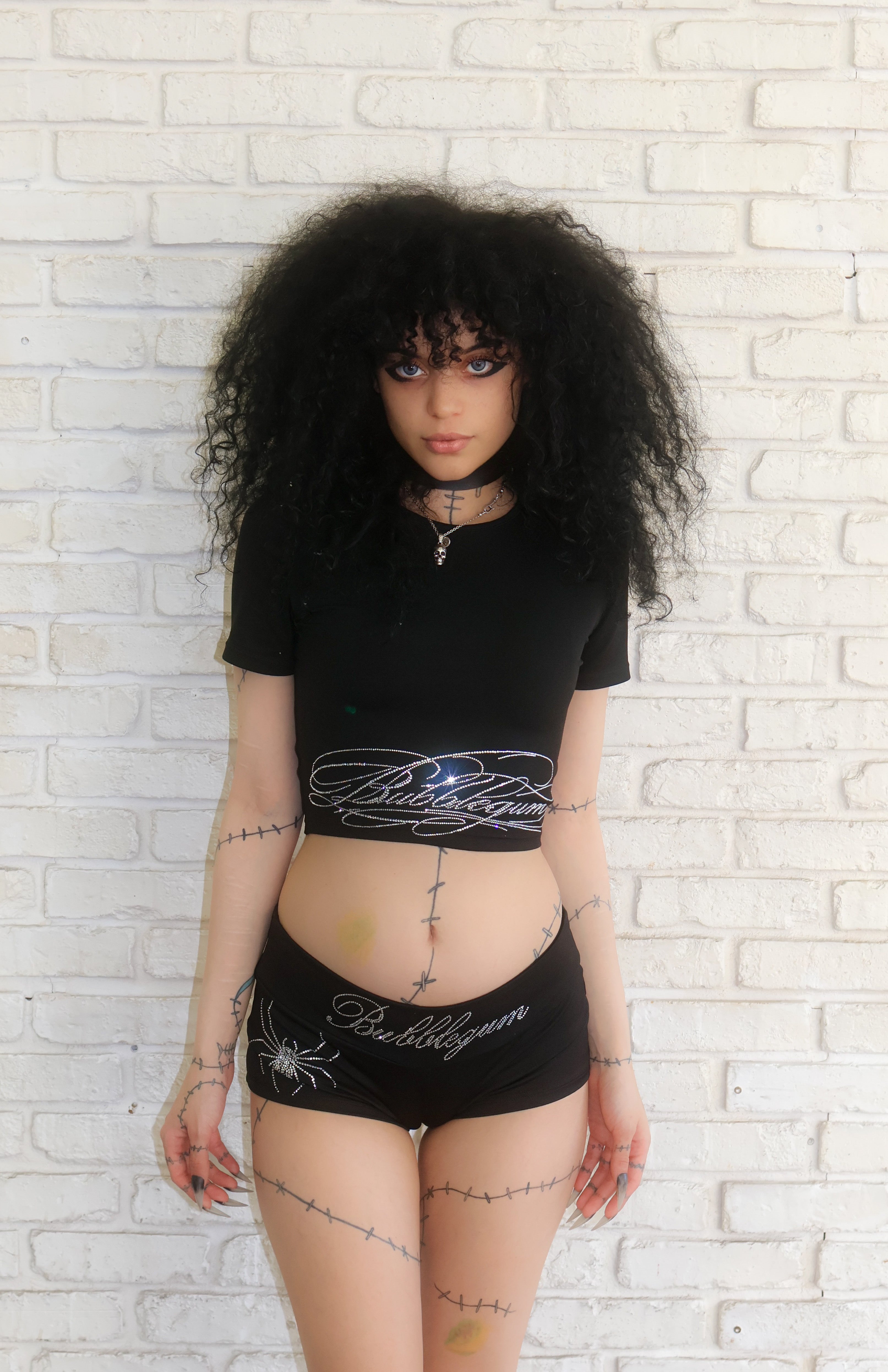 Cyber sigilism wings rhinestone crop top