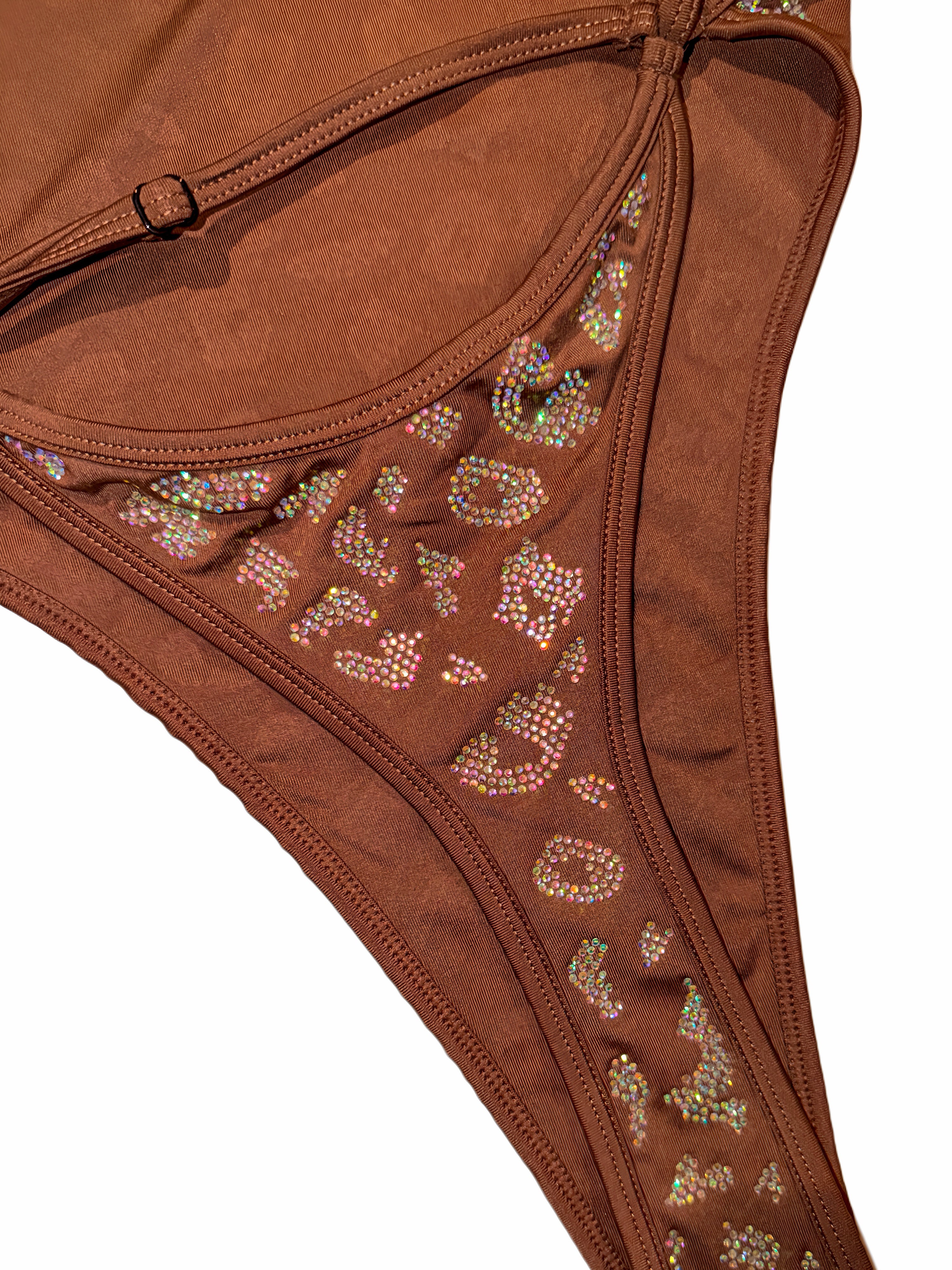 Leopard brown rhinestone one piece