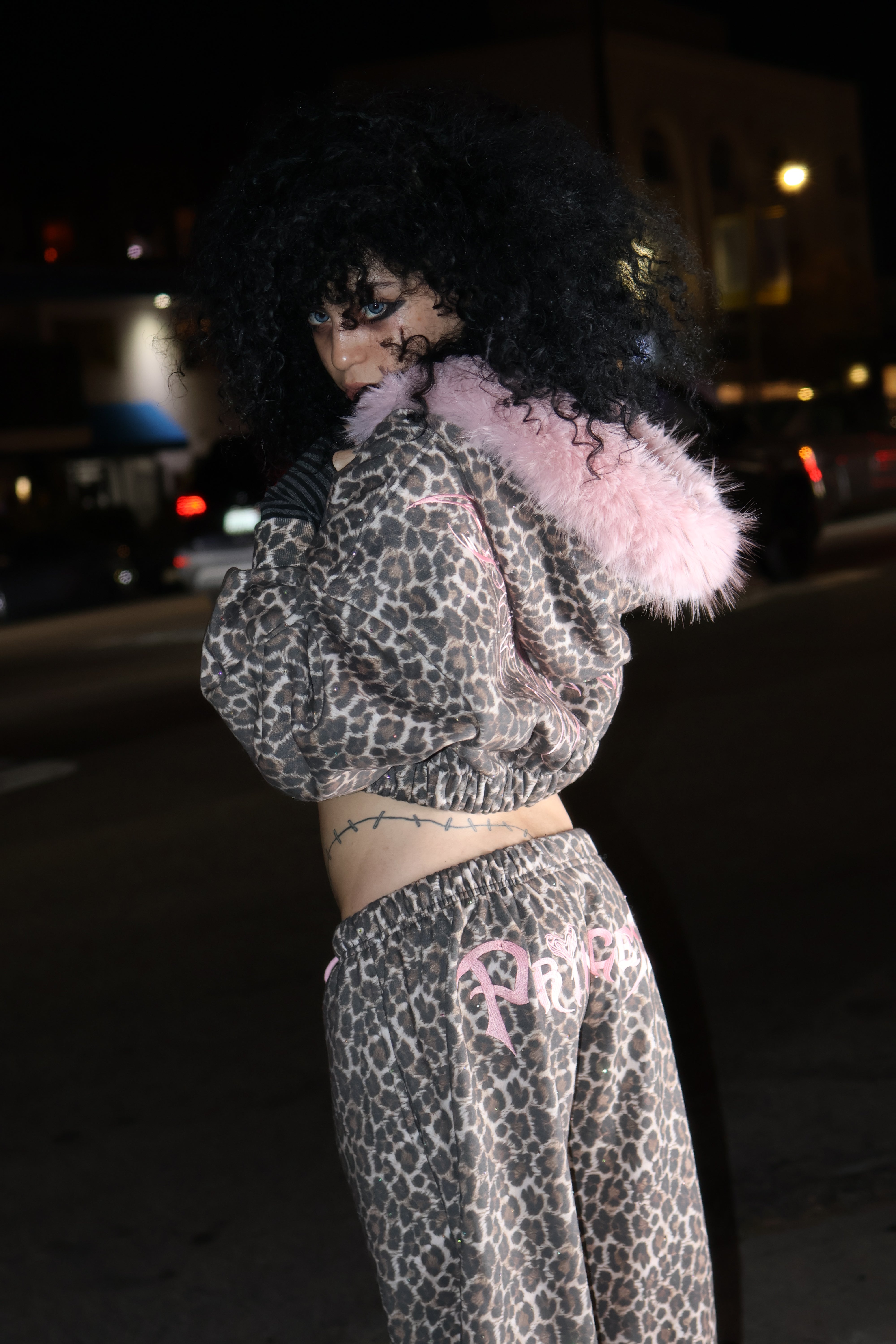 Leopard princess rhinestone crop hoodie