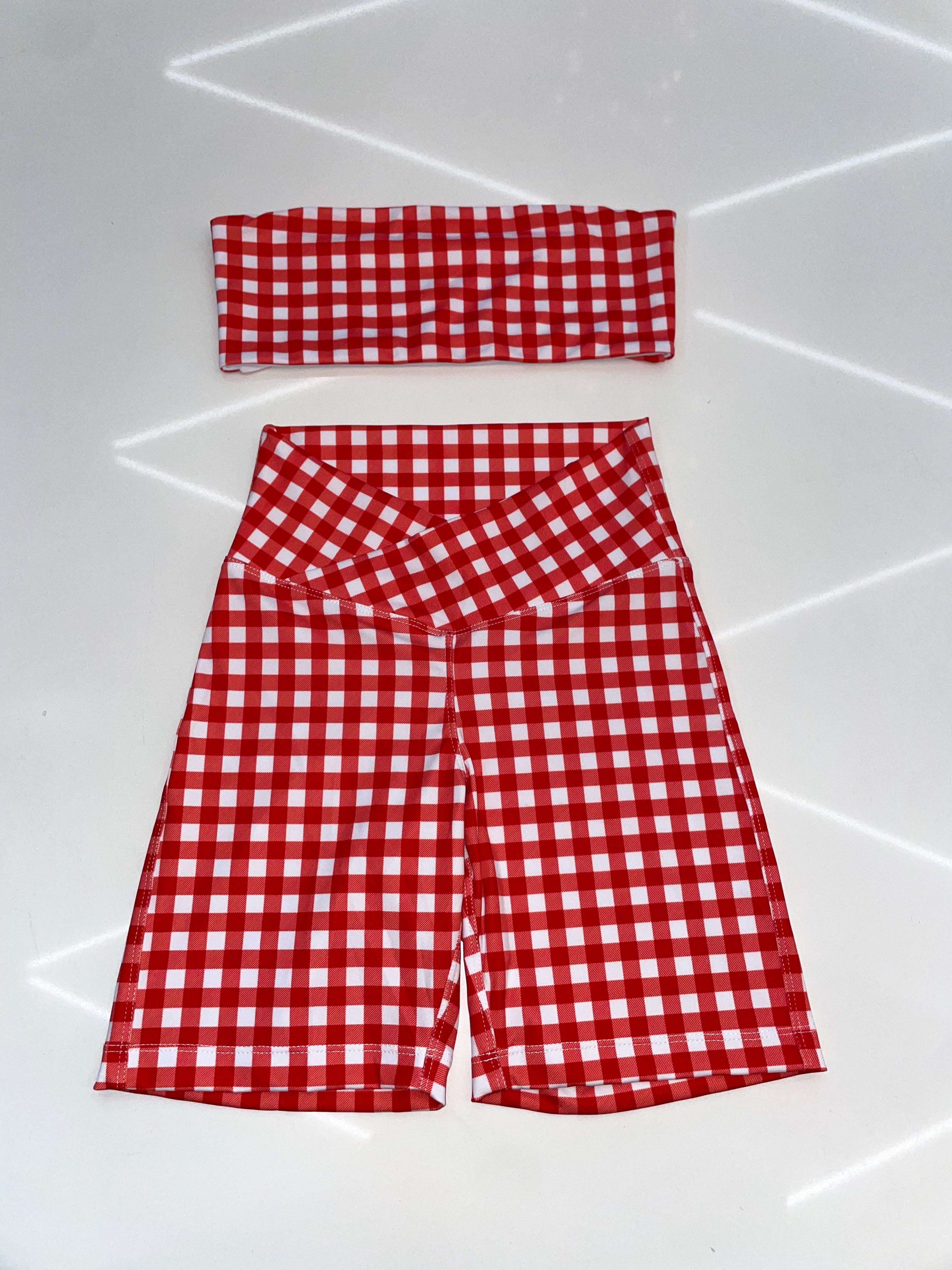 Red gingham activewear shorts set - Bikinis, Monokinis, skirt sets, and apparel inspired by strippers - Bubblegum The Brand