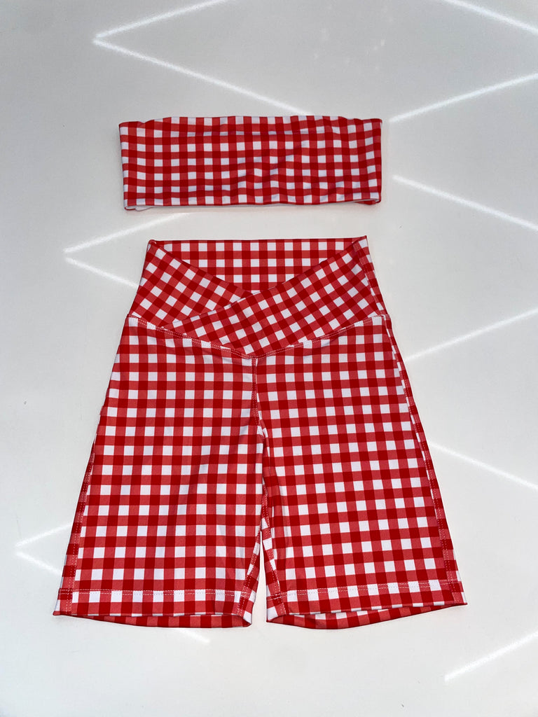 Red gingham activewear shorts set - Bikinis, Monokinis, skirt sets, and apparel inspired by strippers - Bubblegum The Brand
