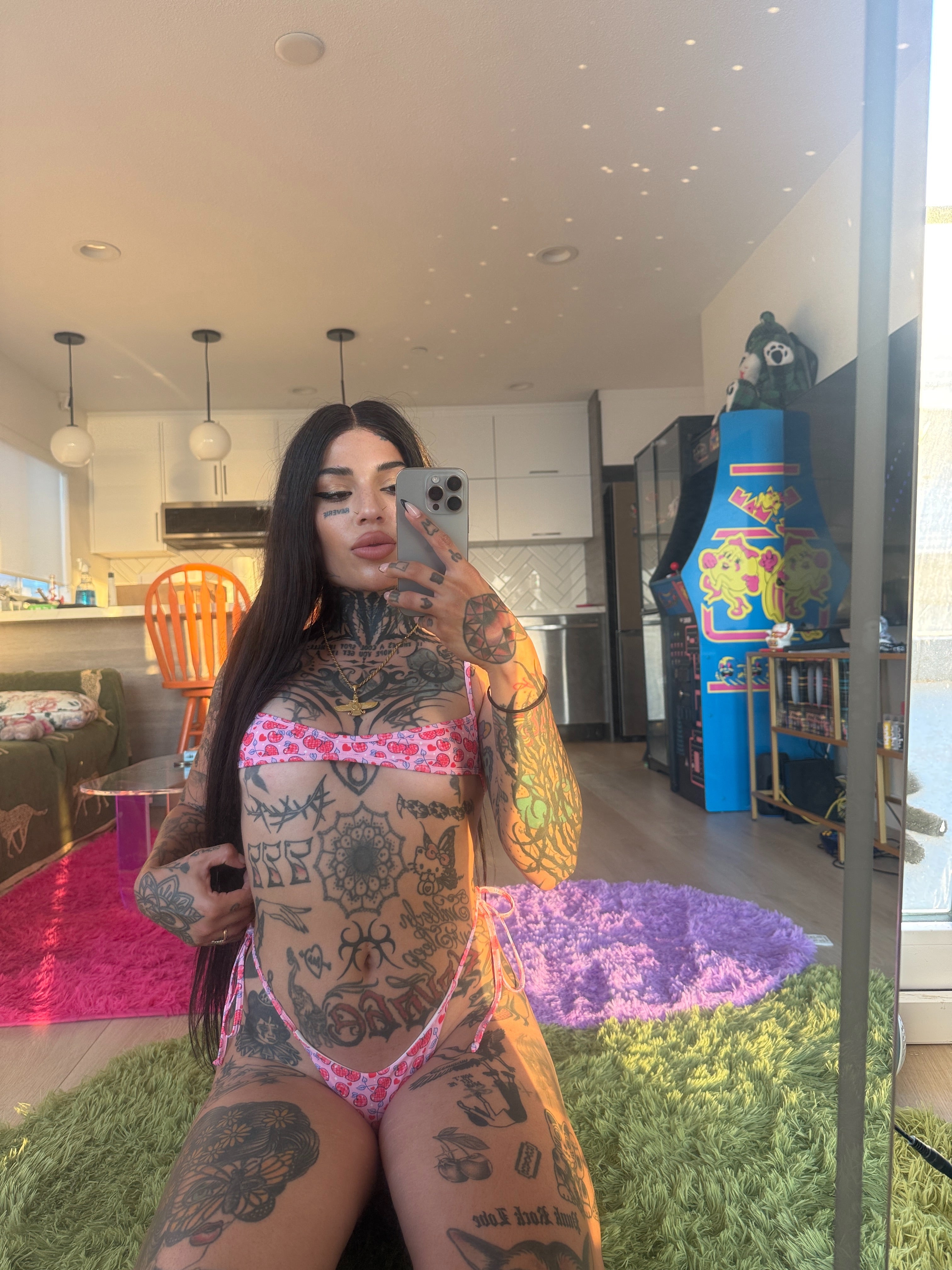 Checkers and cherries slanted micro bikini