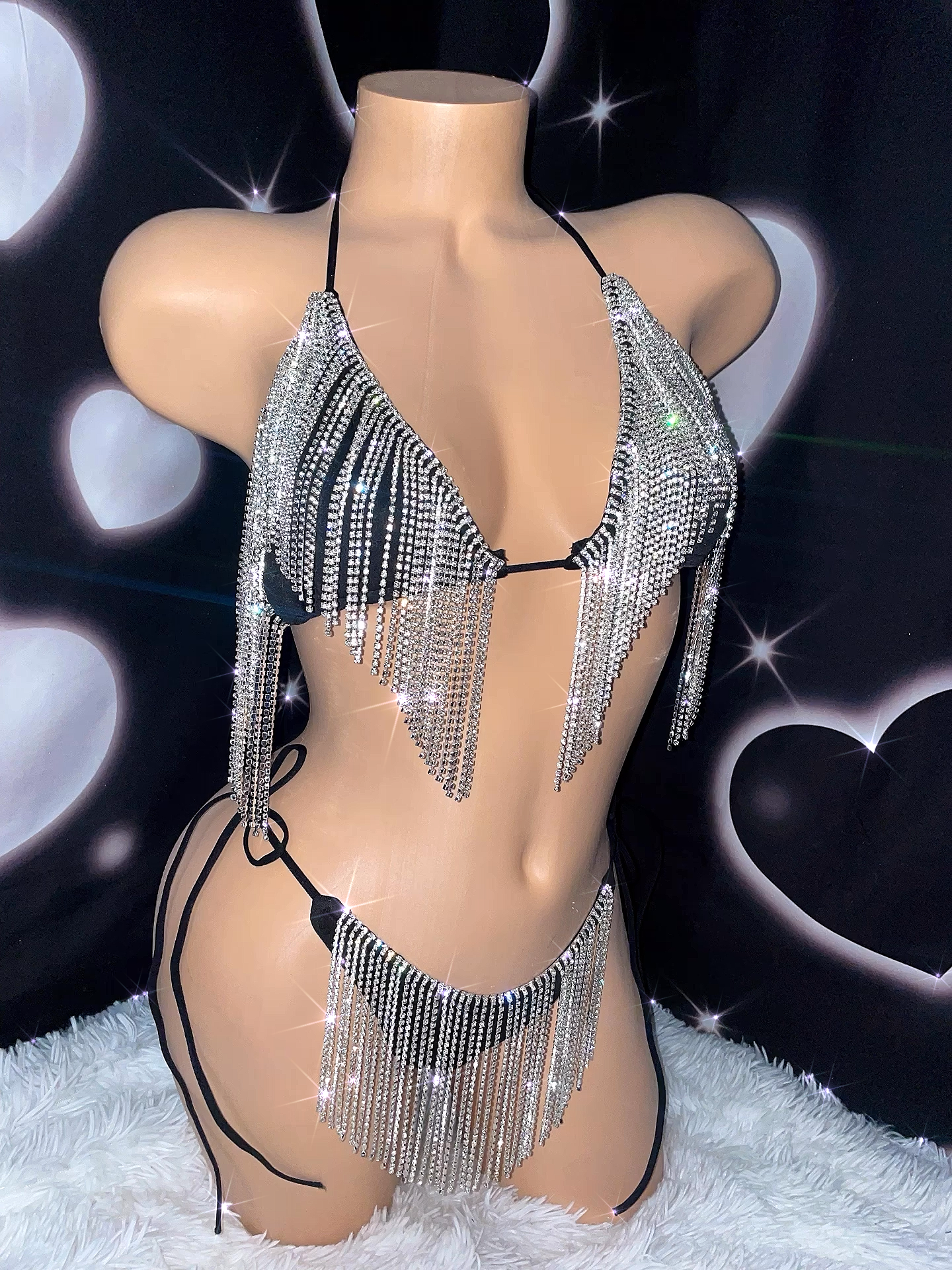 Cascading diamonds drip iced out rhinestone bikini