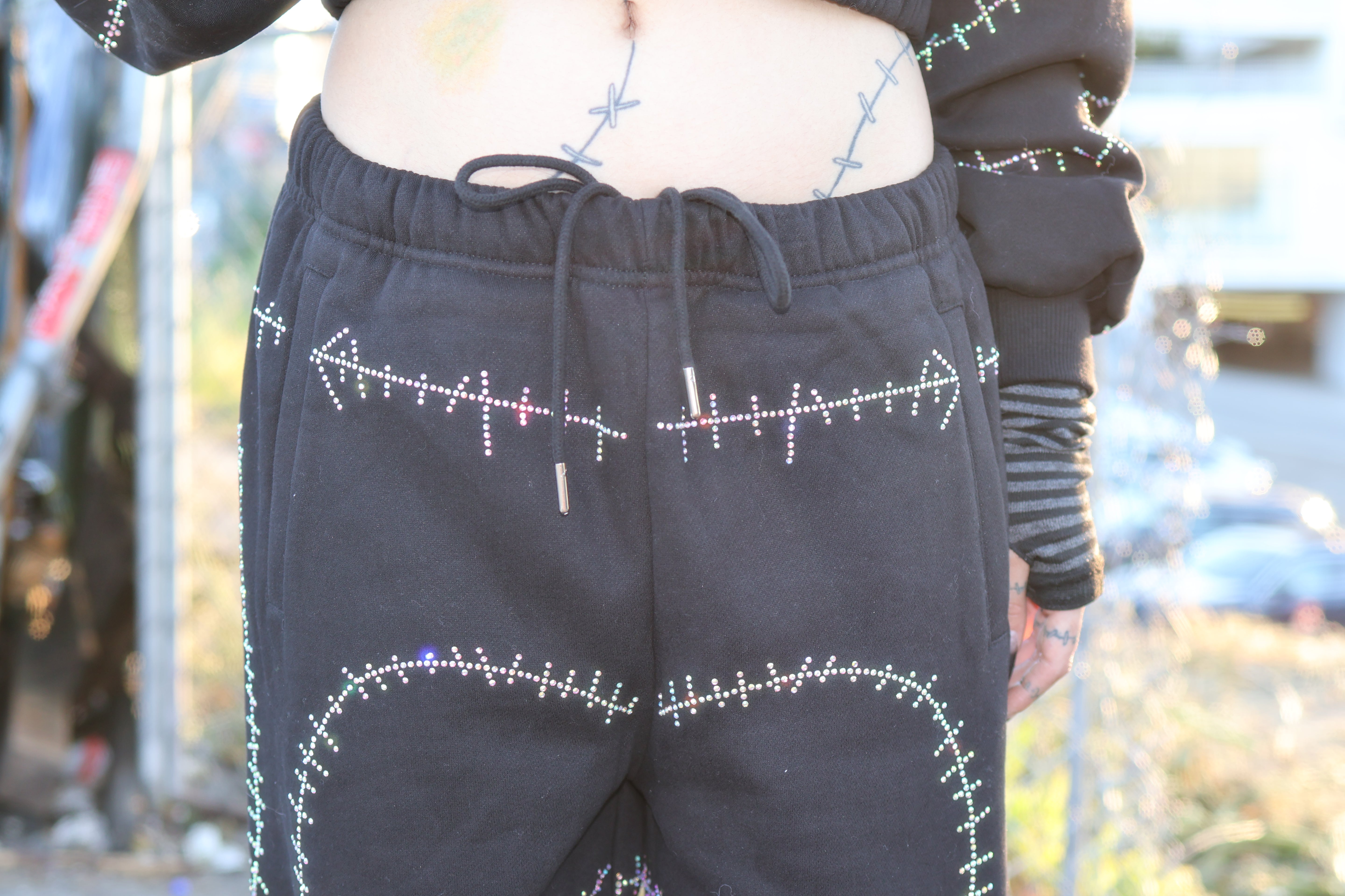 Rhinestone stitches sweatpants