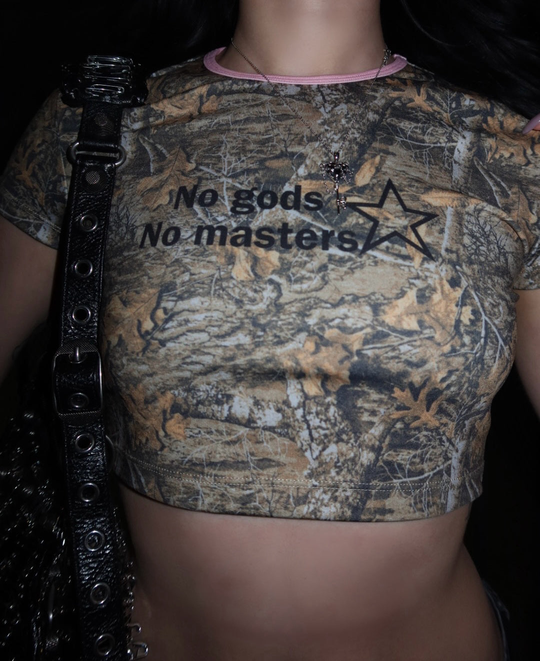 No Masters camo wings crop top