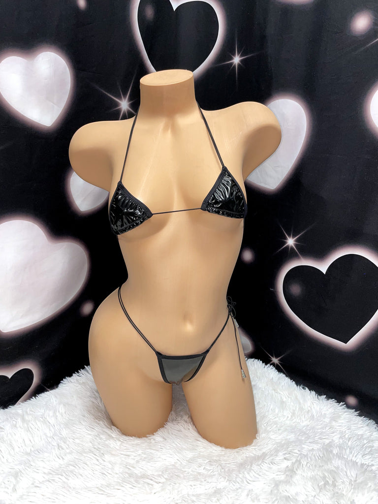 Latex look side tie string microkini - Bikinis, Monokinis, skirt sets, and apparel inspired by strippers - Bubblegum The Brand