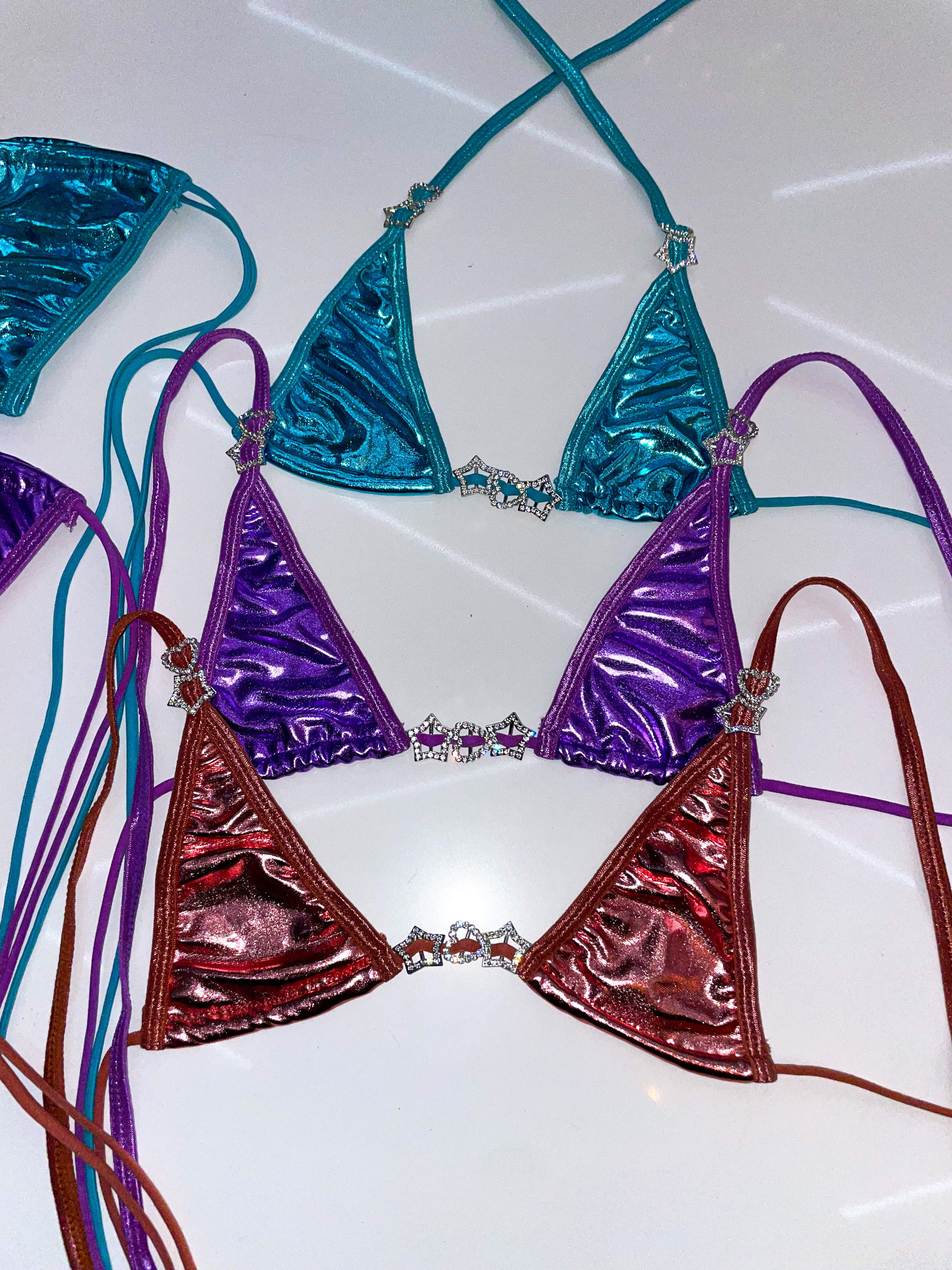 Superstar chrome rhinestone charm bikini