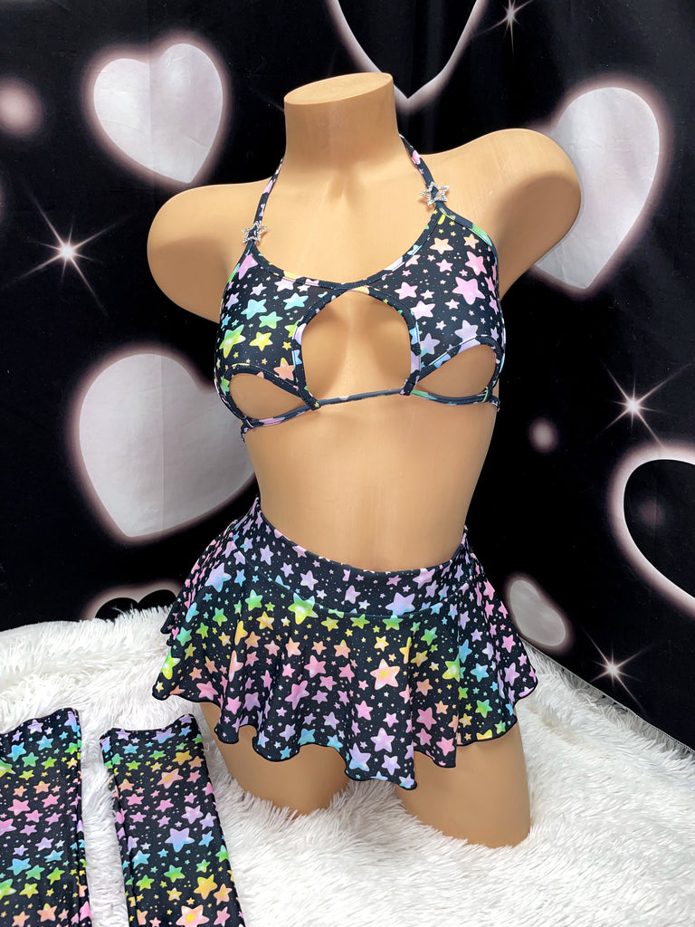 Popstar skirt sleeves bikini set