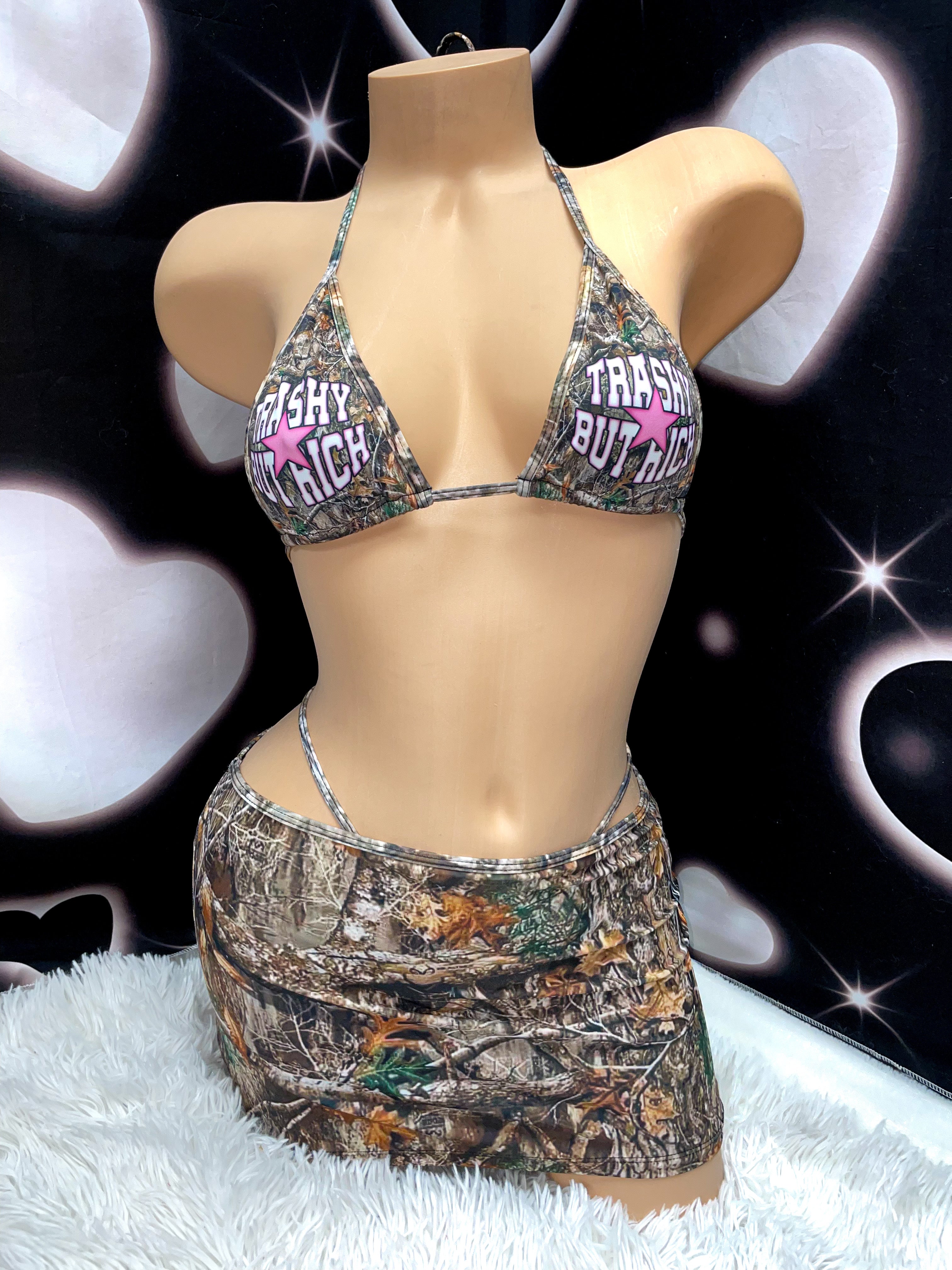 Trashy but rich tree camo miniskirt bikini set