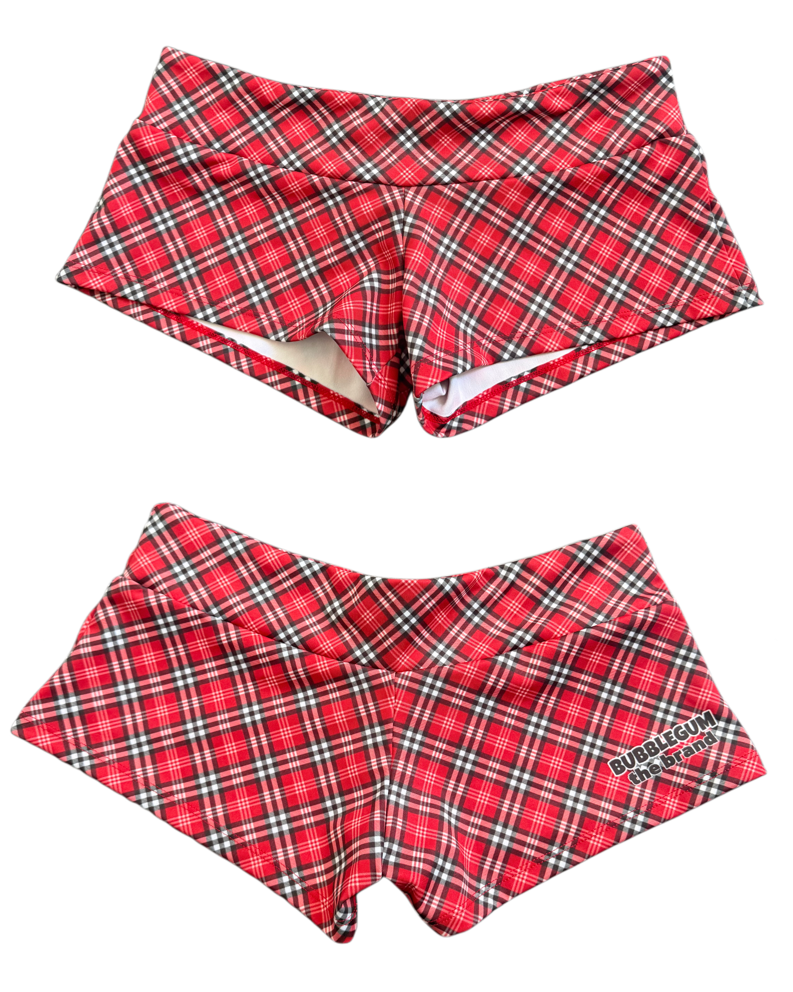 Red plaid micro shorts hotpants streetwear