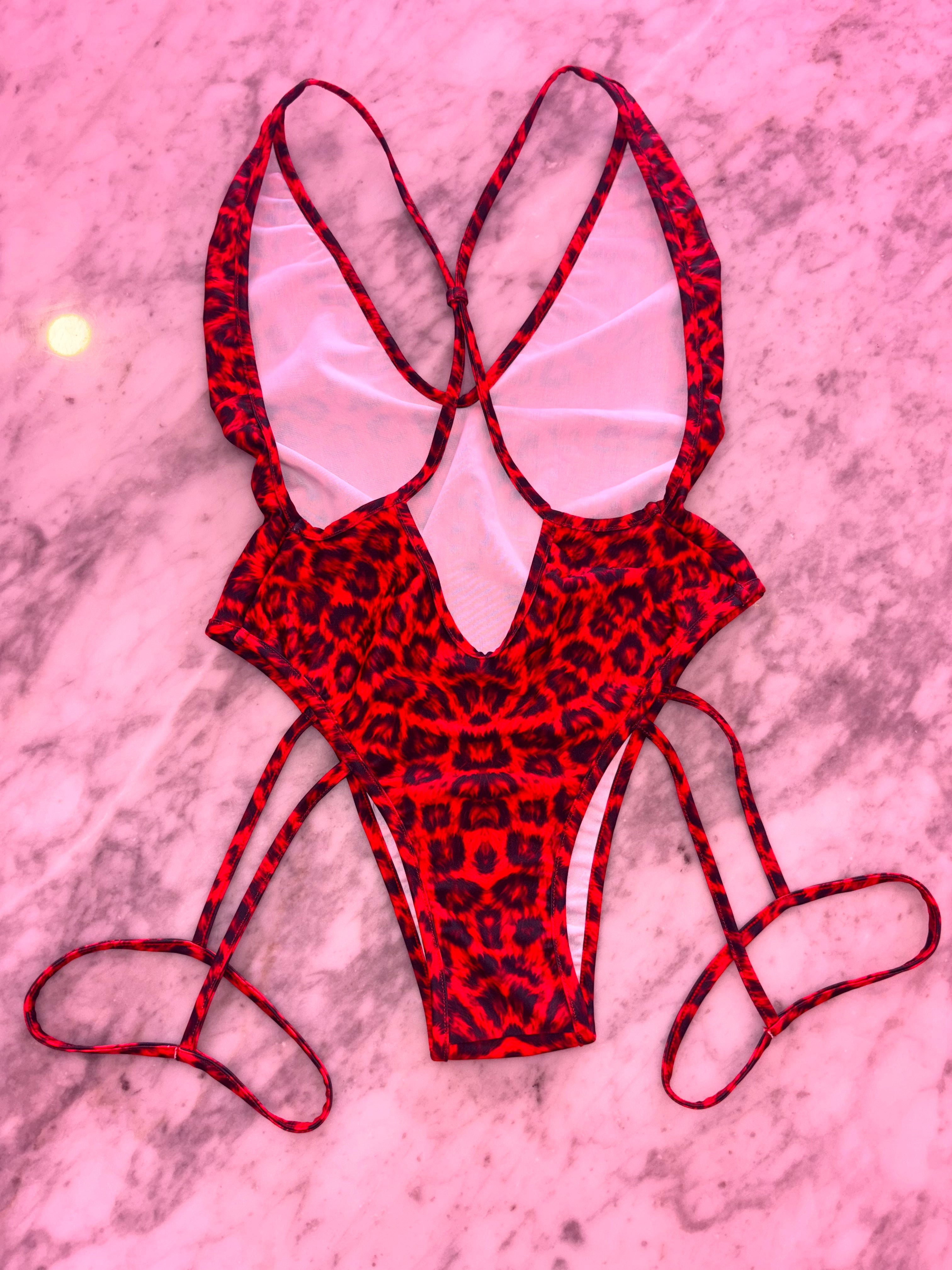 Red leopard garter one piece