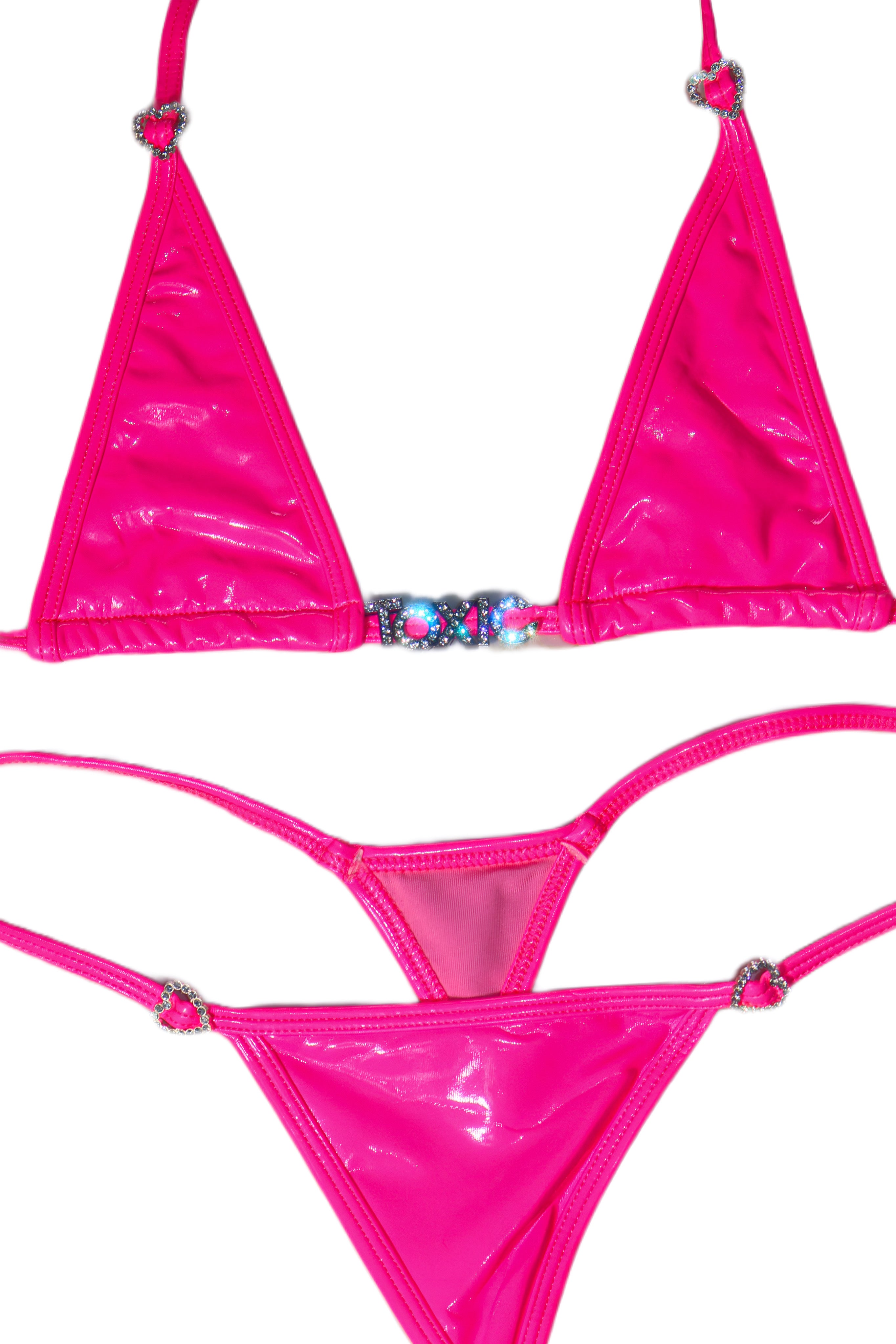 Toxic latex look rhinestone thong bikini