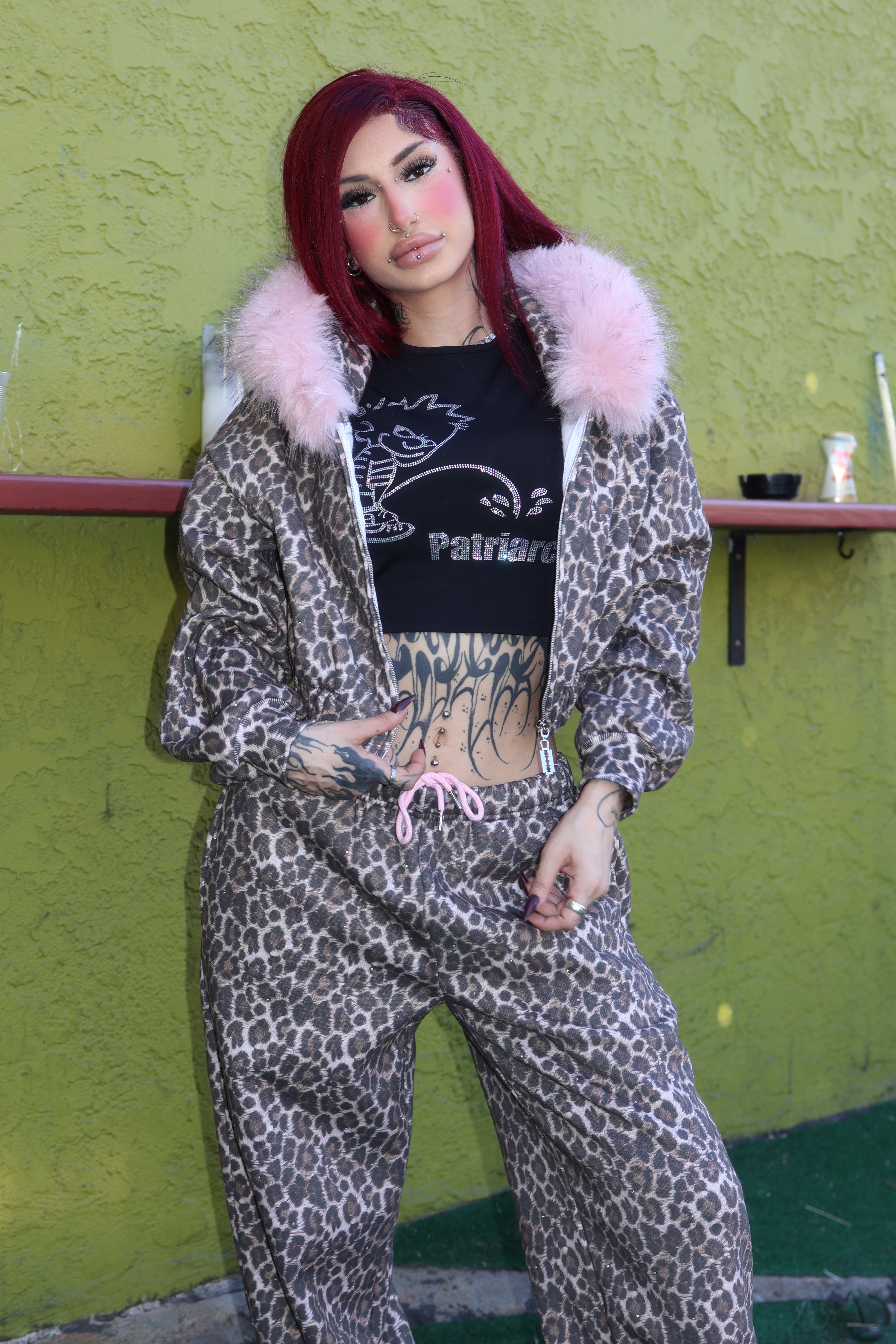 Leopard princess rhinestone crop hoodie