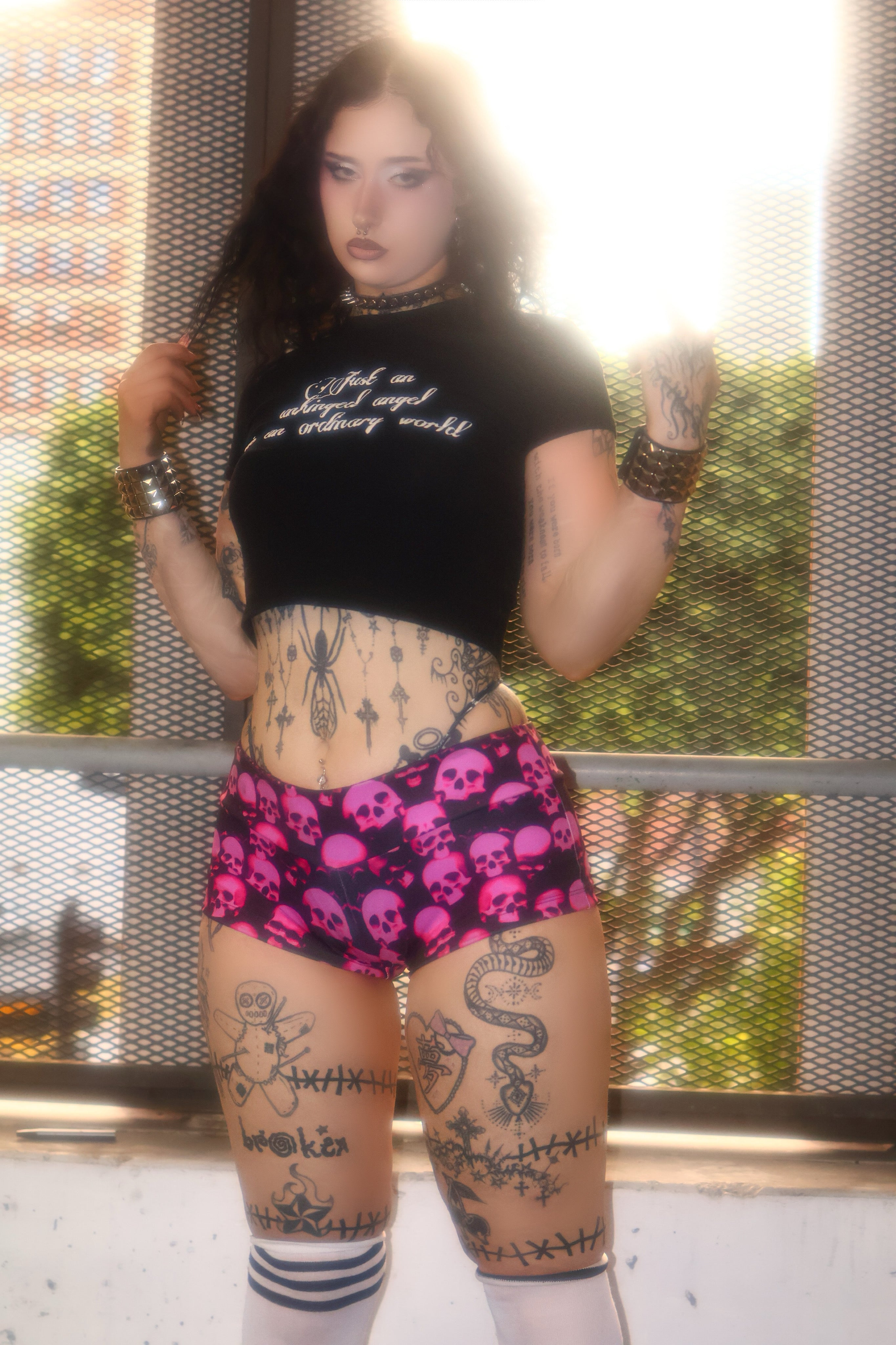 Slime pink skulls micro shorts hotpants streetwear