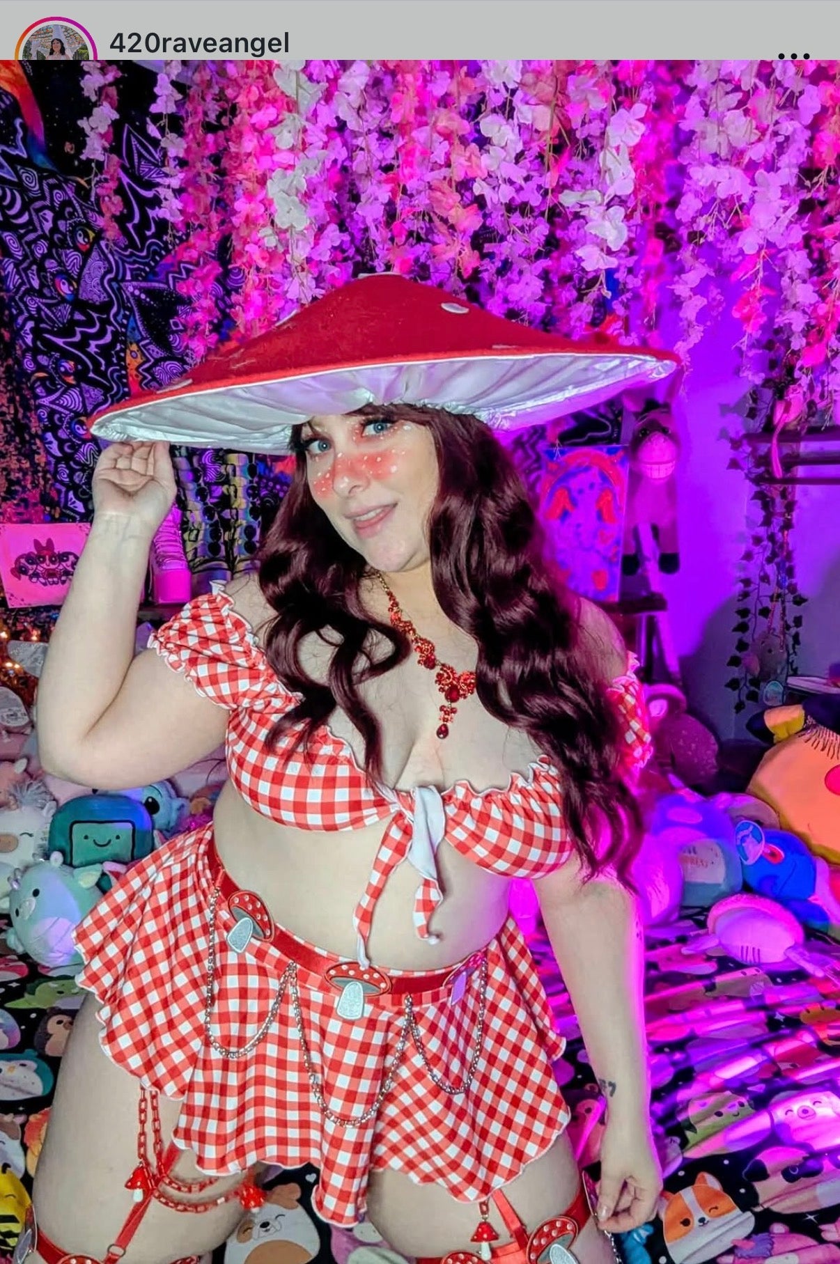 Red gingham ruffle skirt set