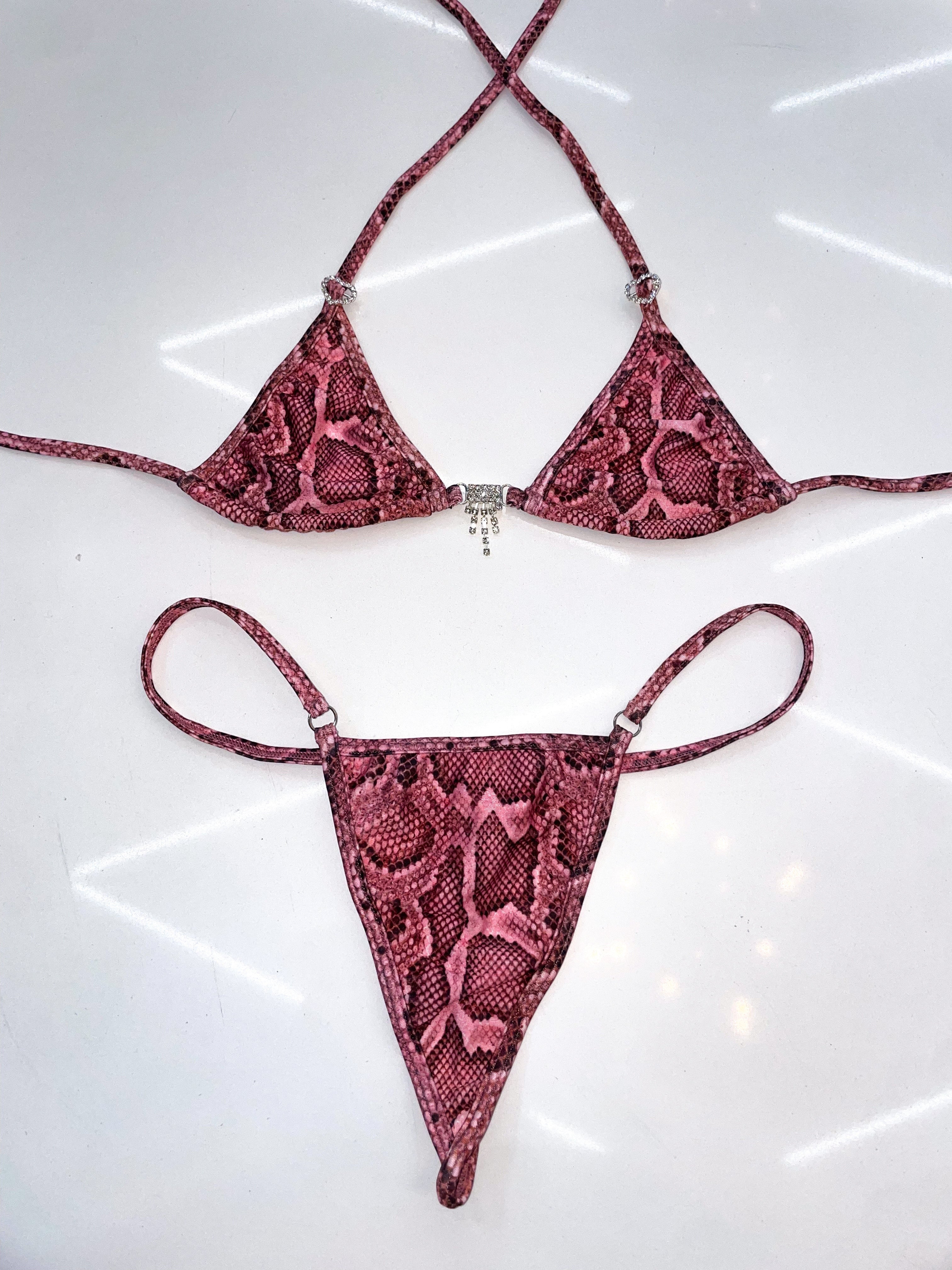 Pink snakeskin sparkle microkini