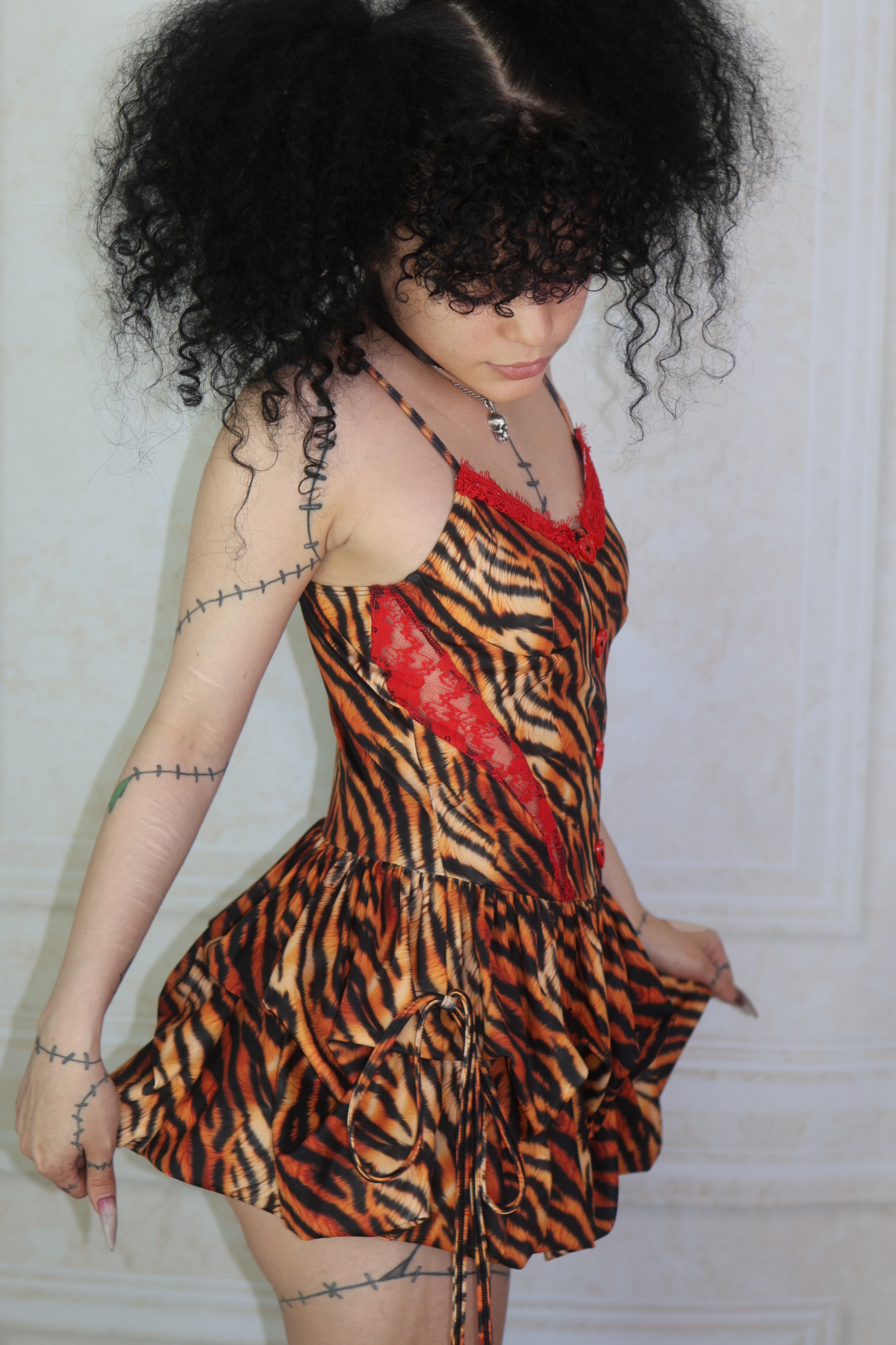 Tiger print ruffle mini dress