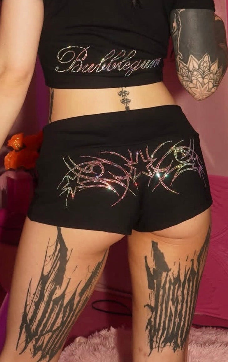 Star fxcker rhinestone micro shorts: buttery-soft stretch micro shorts with rhinestone details