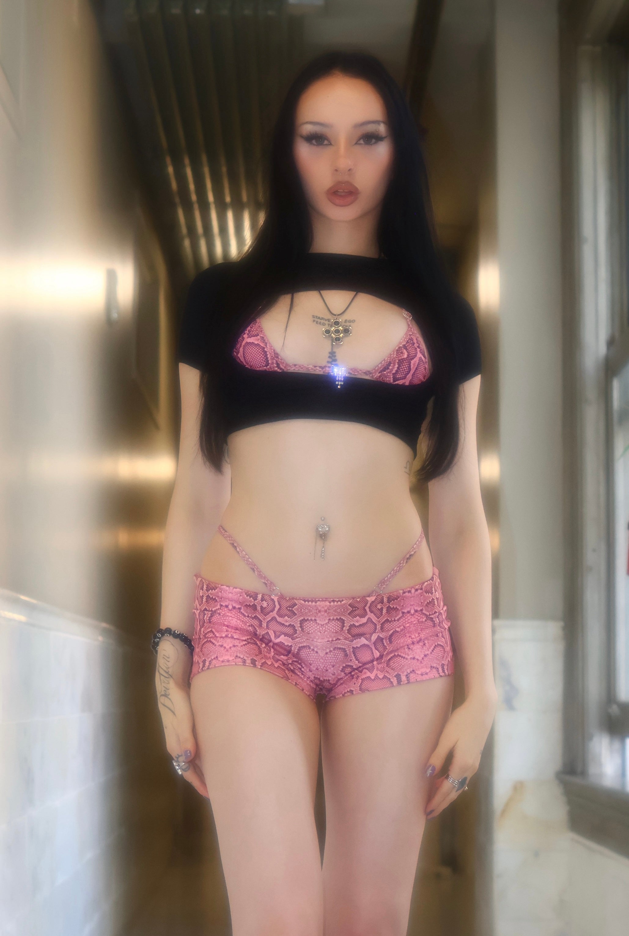 Pink snakeskin micro shorts hotpants streetwear