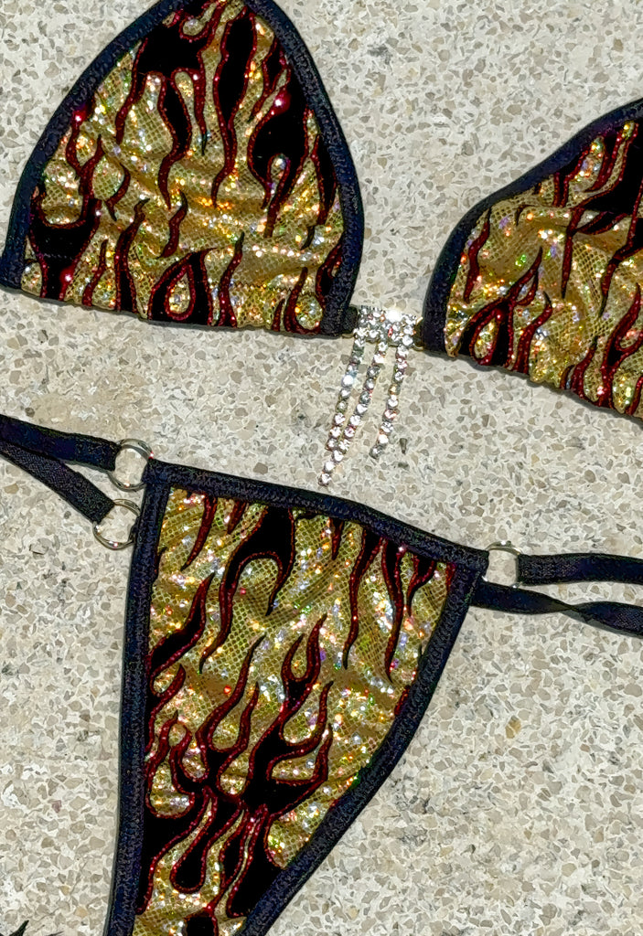 Gold flames sparkle bikini