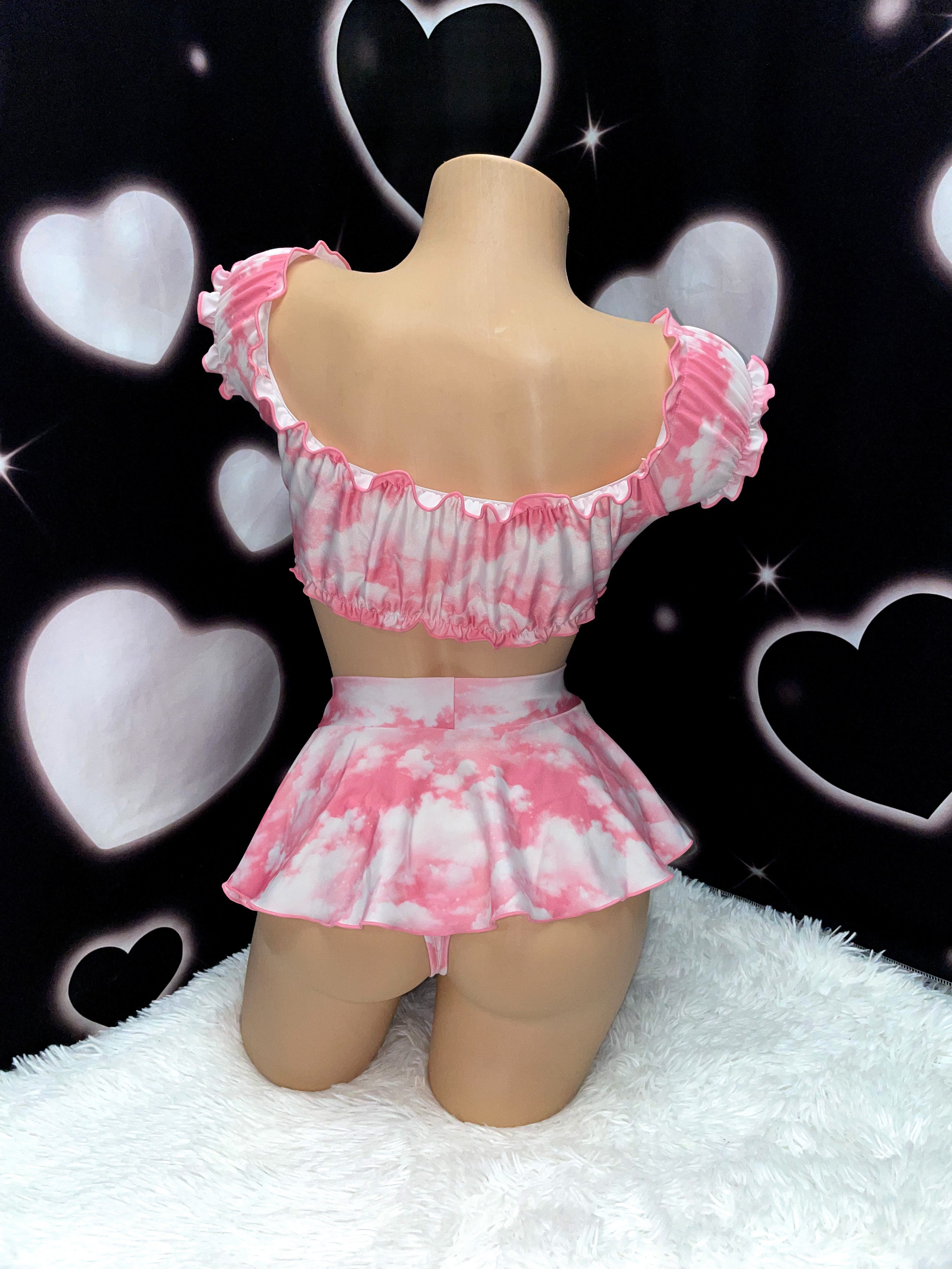 Pink clouds ruffle skirt set - Bikinis, Monokinis, skirt sets, and apparel inspired by strippers - Bubblegum The Brand