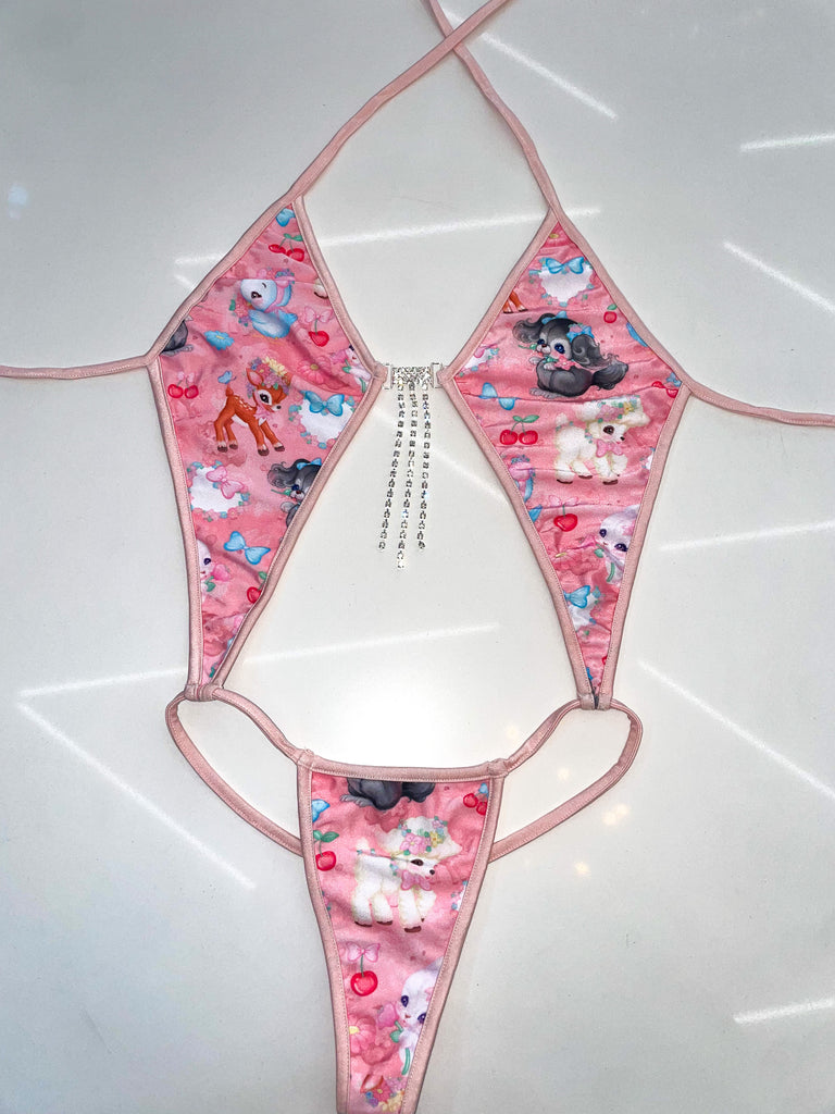 Lil bow peep diamond sparkle one piece - Bikinis, Monokinis, skirt sets, and apparel inspired by strippers - Bubblegum The Brand
