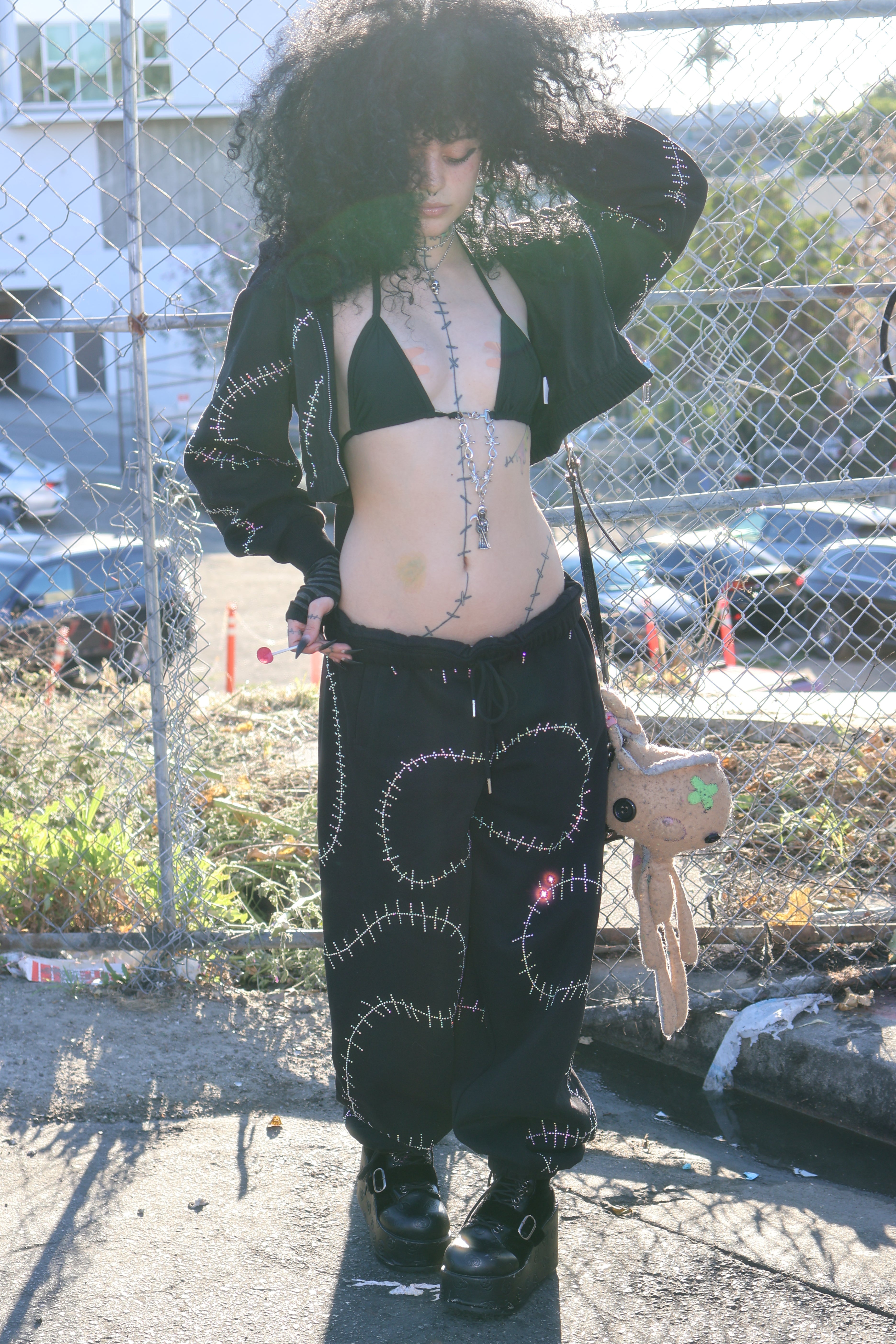 Rhinestone stitches sweatpants