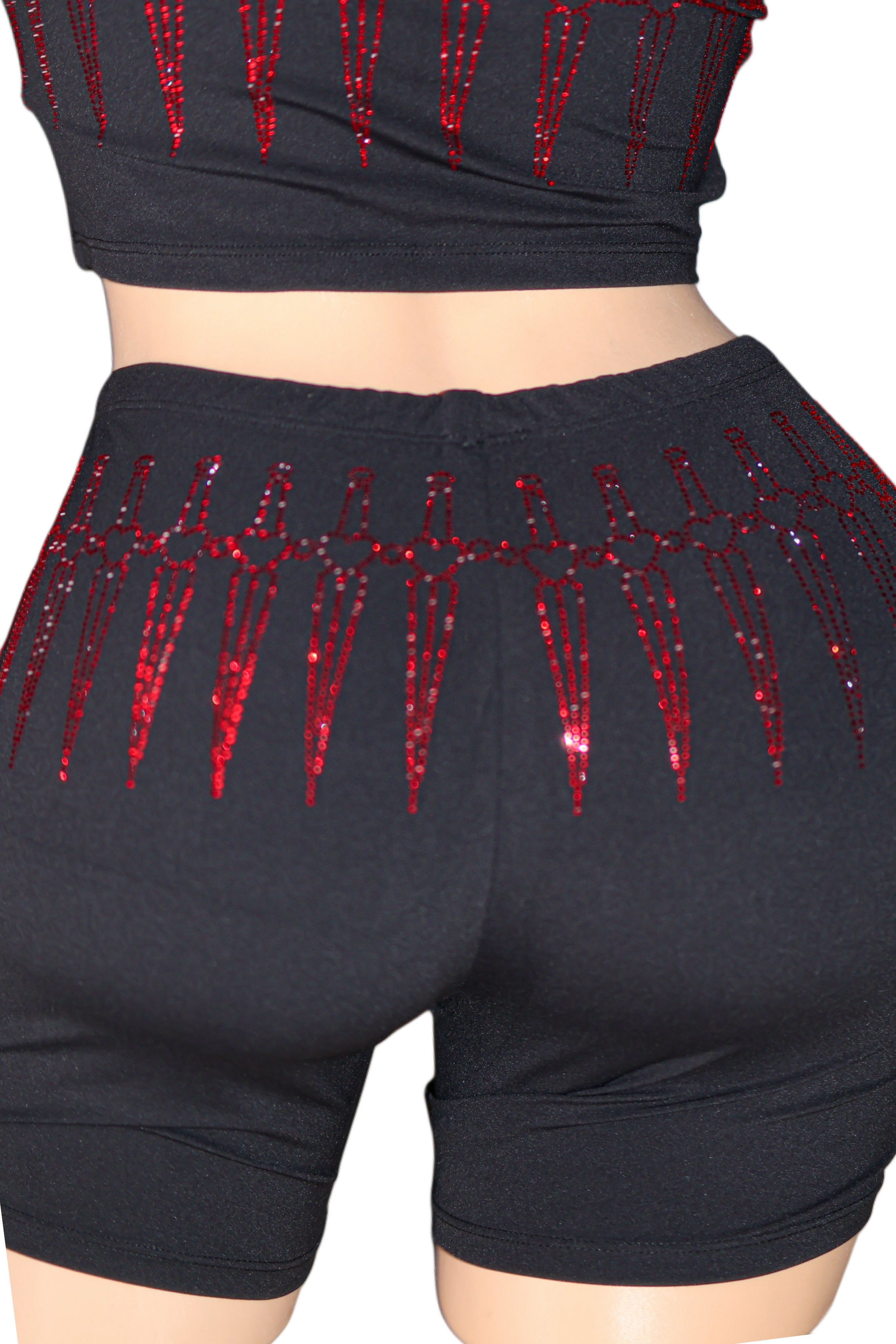 Fatal love dagger rhinestone biker shorts streetwear