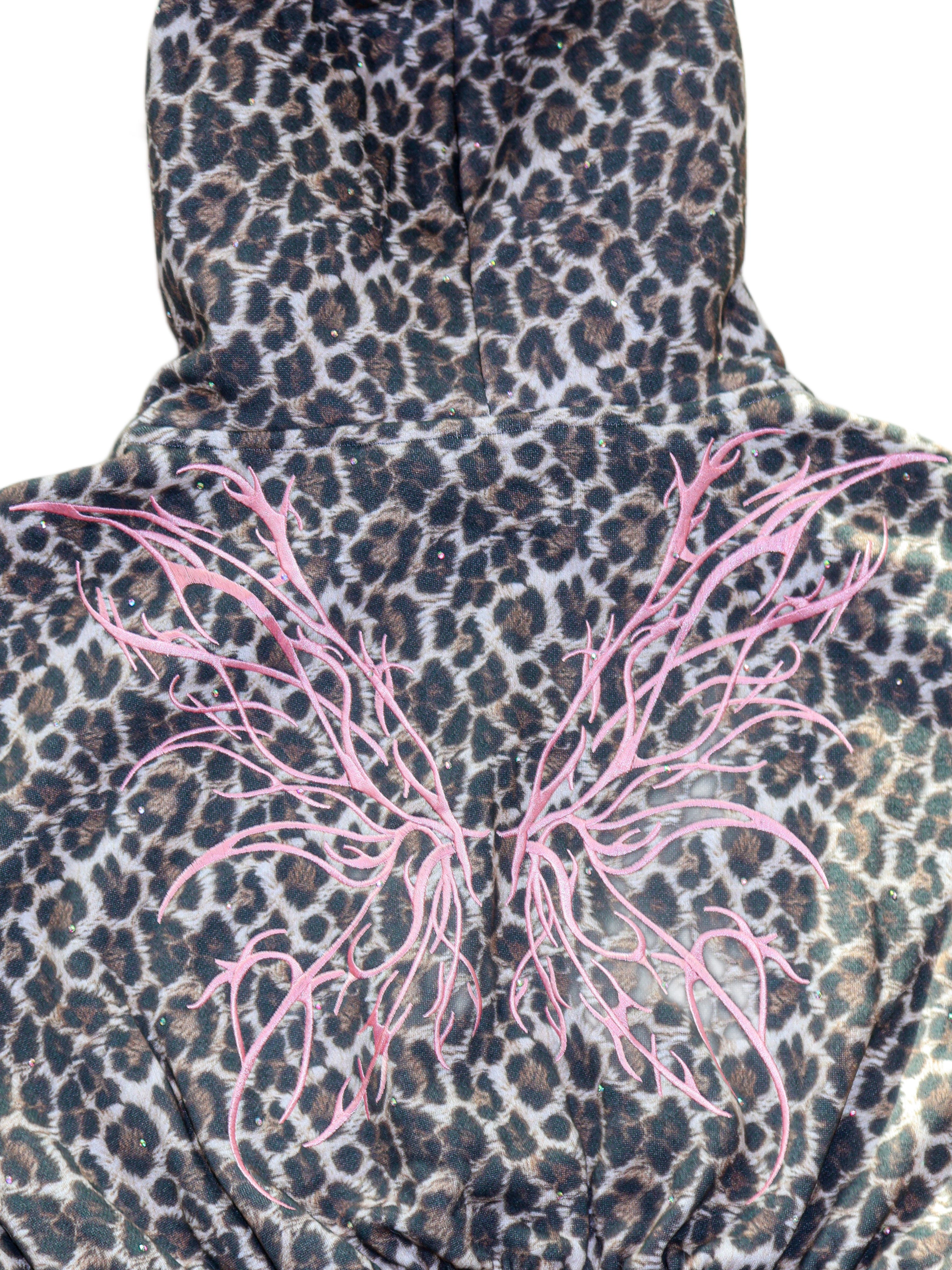 Leopard princess rhinestone crop hoodie