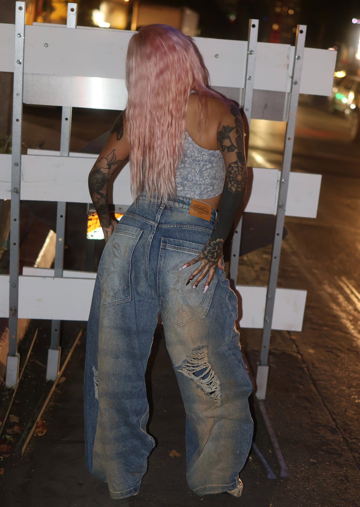 Cherry bottom jeans baggy distressed denim