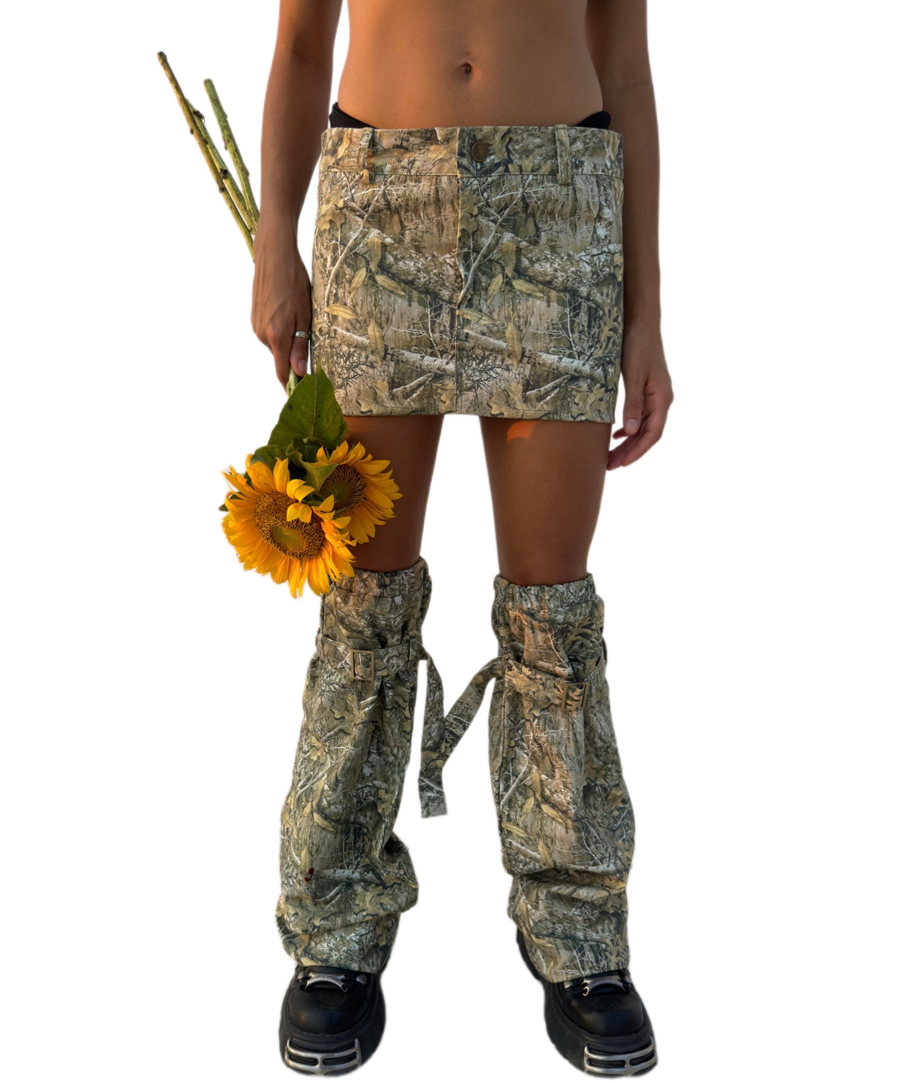 Im So Lost tree camo skirt and leg warmers streetwear set