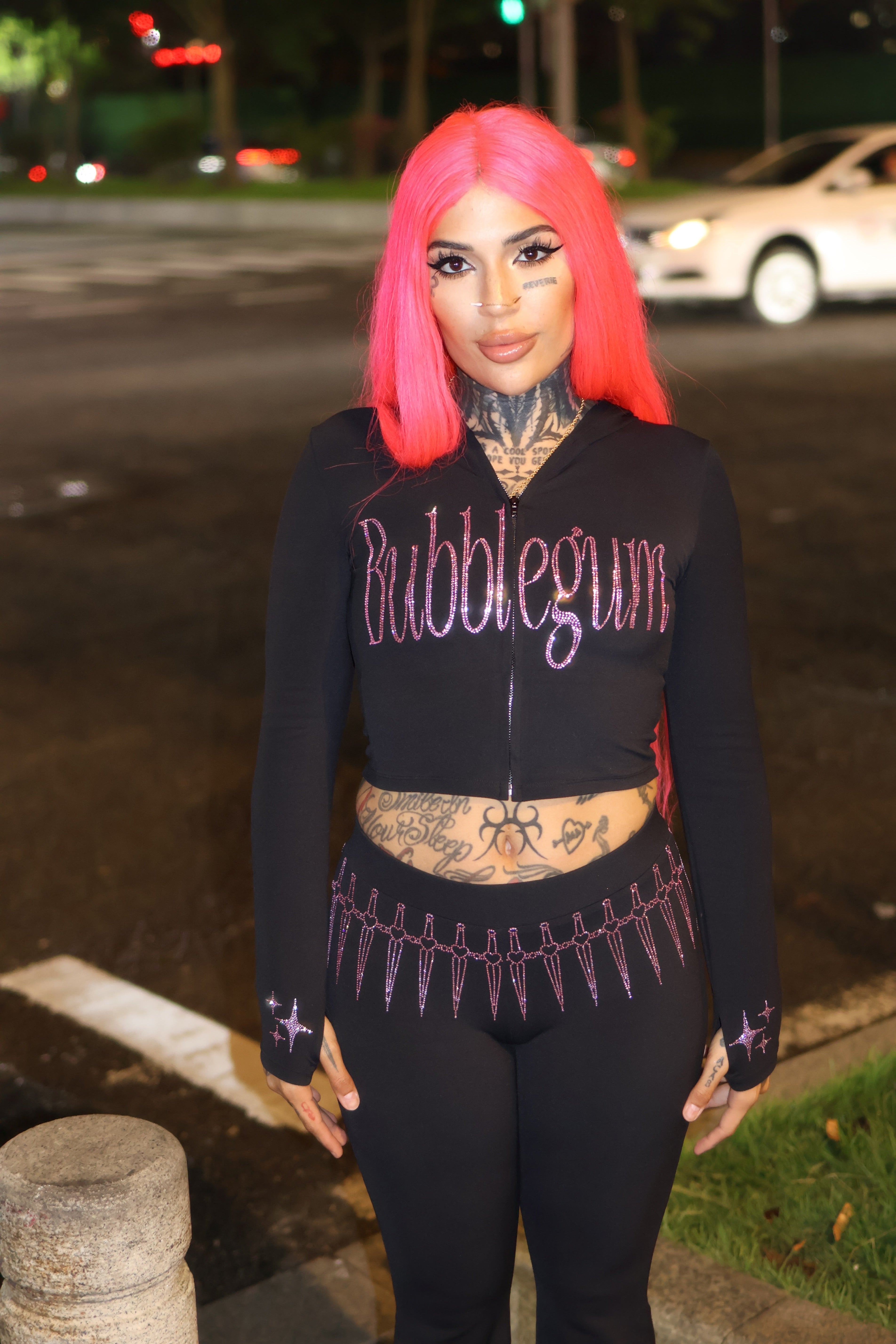 Celestial Threat rhinestone tracksuit pants crop hoodie