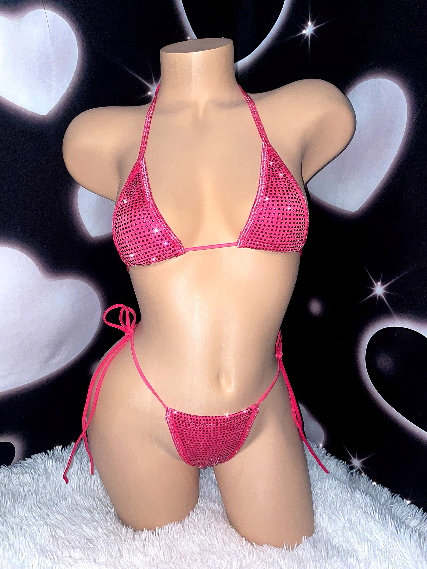 Glitz iced out semi micro rhinestone bikini set