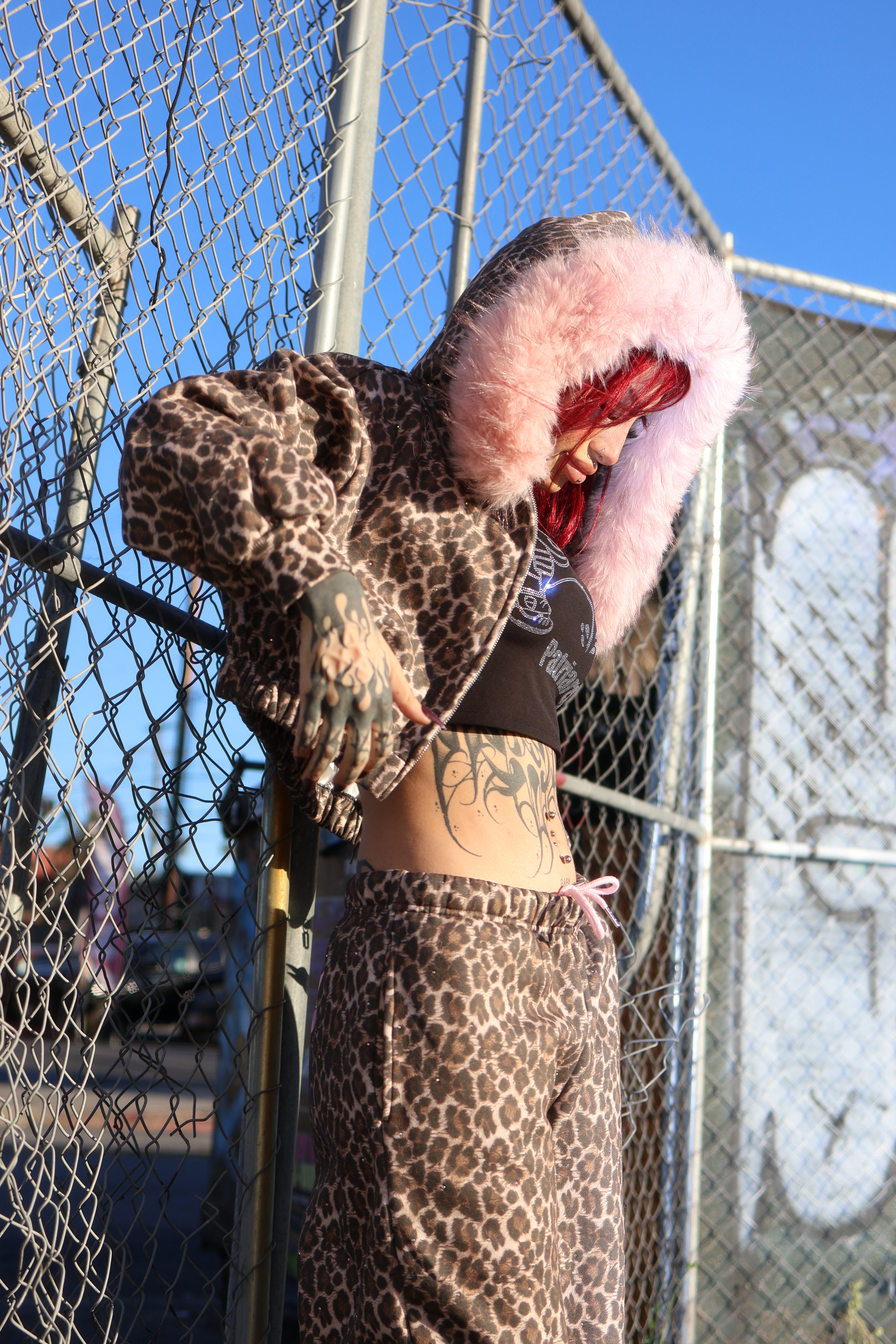 Leopard princess rhinestone crop hoodie