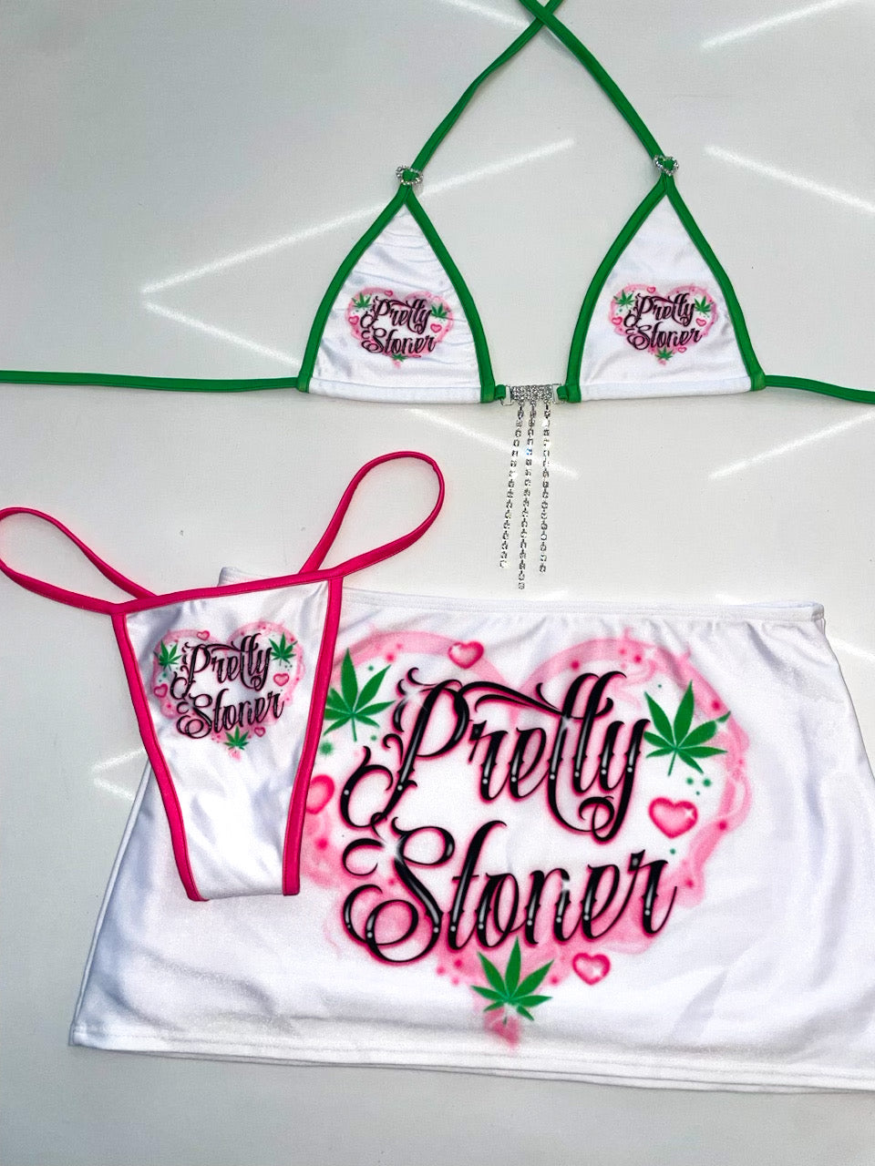 Pretty stoner sparkle miniskirt bikini set